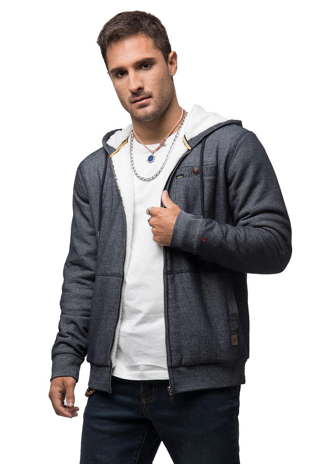 Poleron Con Capucha Full Zipper Gris Soviet-0