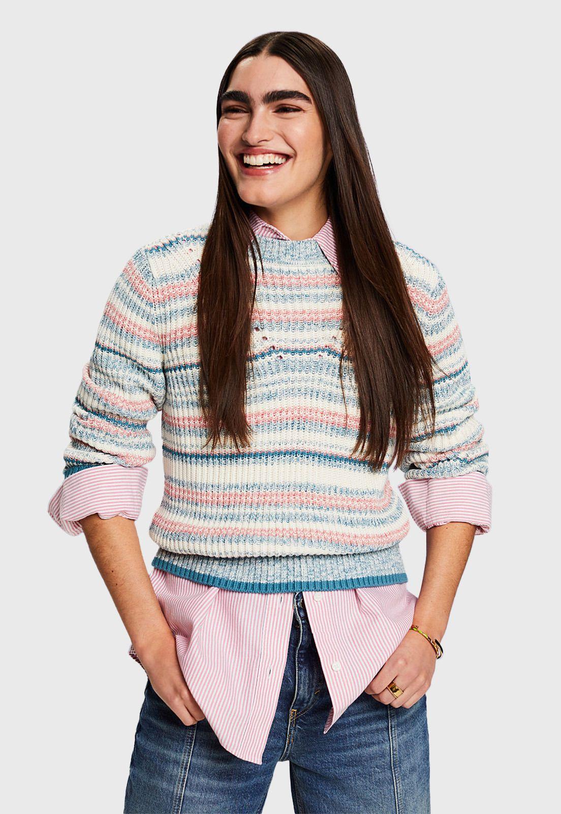 Sweater A Rayas Con Cuello Redondo Mujer Esprit-0