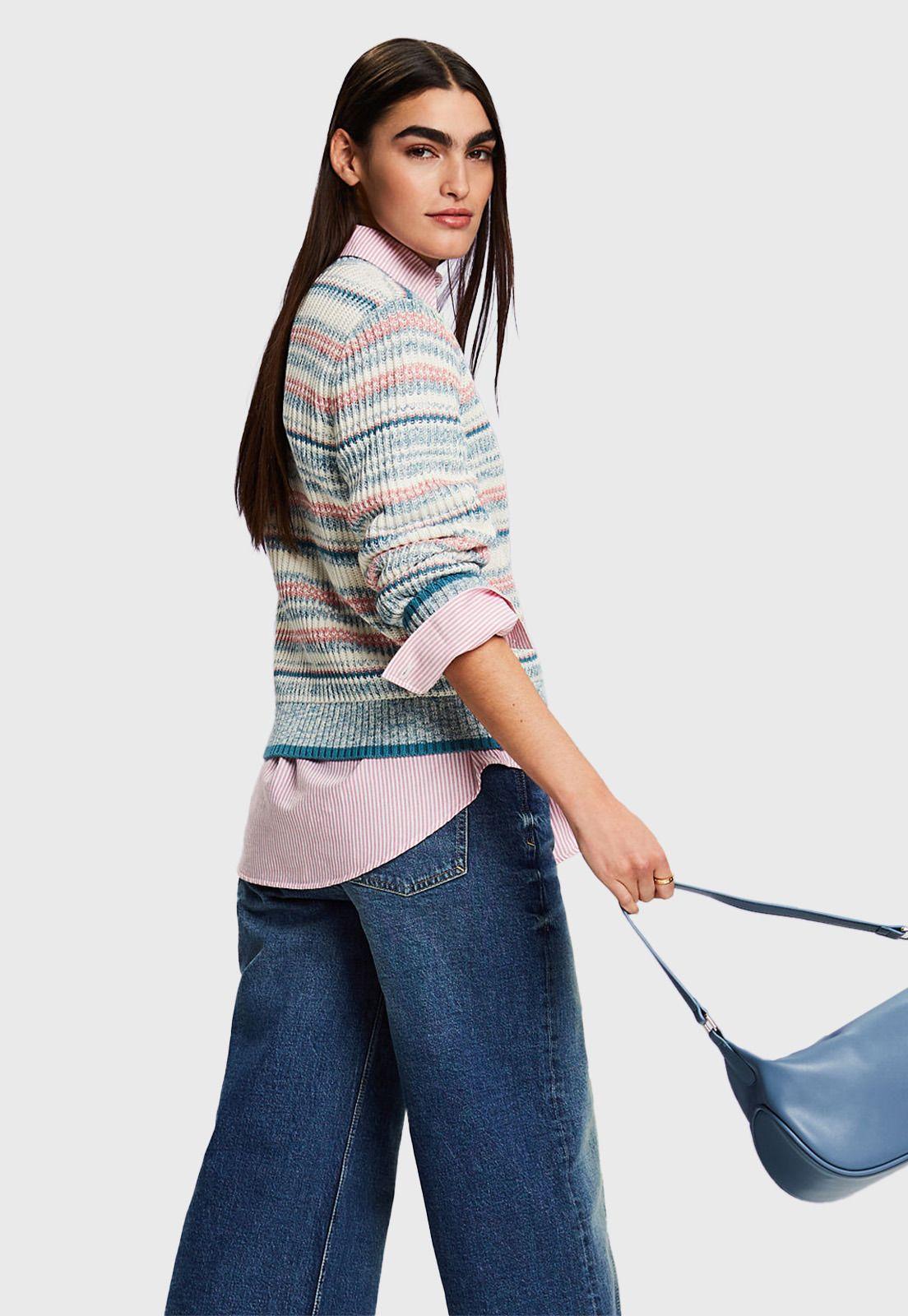 Sweater A Rayas Con Cuello Redondo Mujer Esprit-1