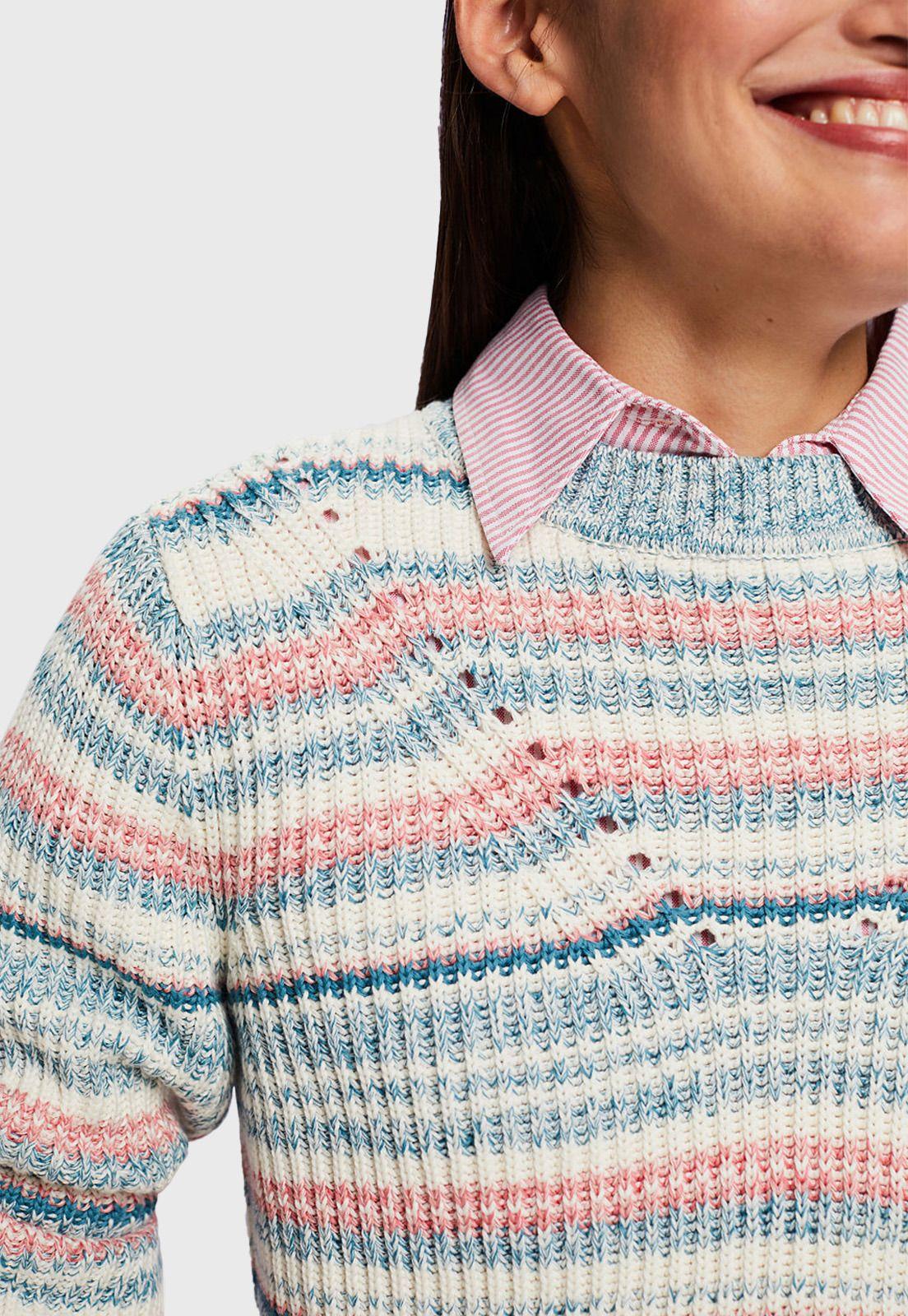 Sweater A Rayas Con Cuello Redondo Mujer Esprit-2