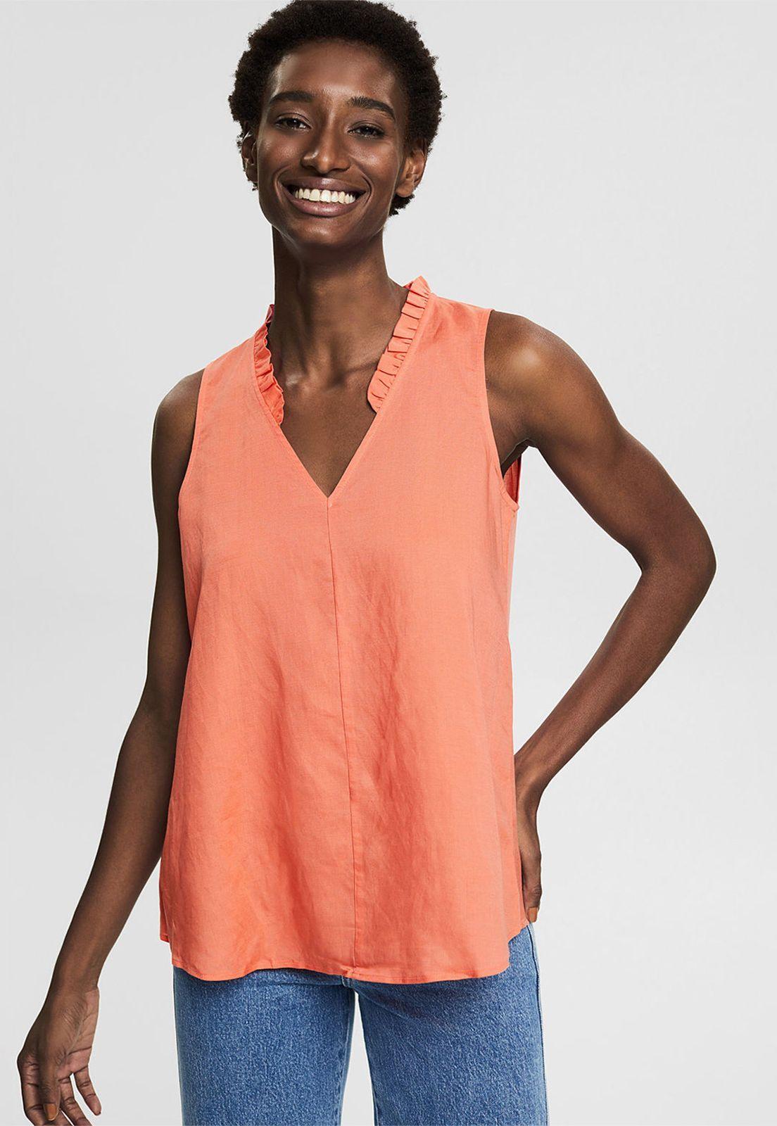 Blusa Confeccionada En Mezcla De Lino Esprit Naranja-0