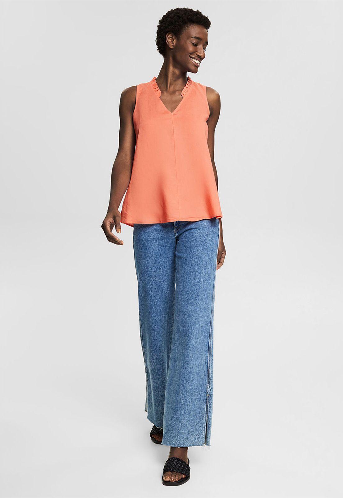 Blusa Confeccionada En Mezcla De Lino Esprit Naranja-2