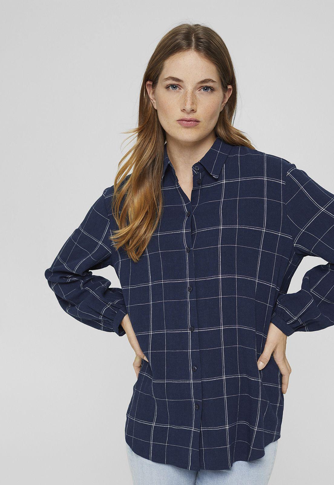 Blusa Manga Larga A Cuadros Esprit Azul marino-0