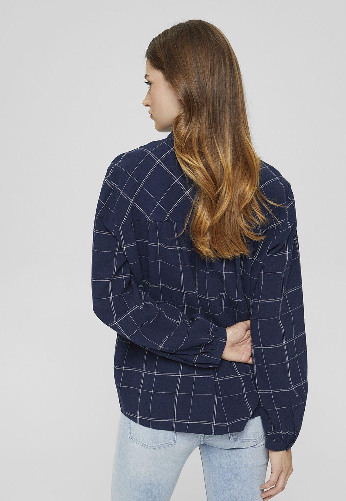 Blusa Manga Larga A Cuadros Esprit Azul marino-1