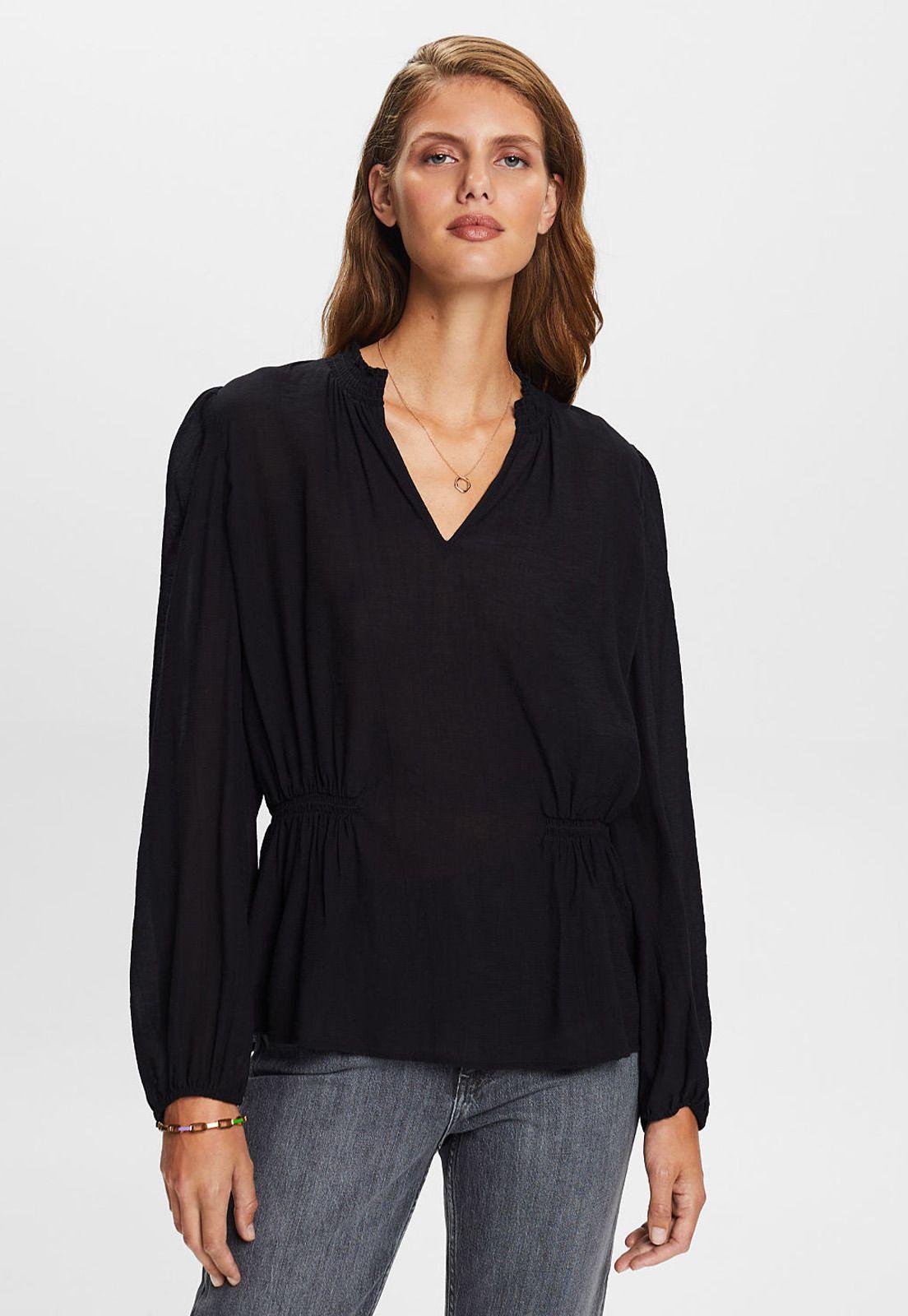 Blusa cuello en v con mangas fruncidas Mujer Esprit-0