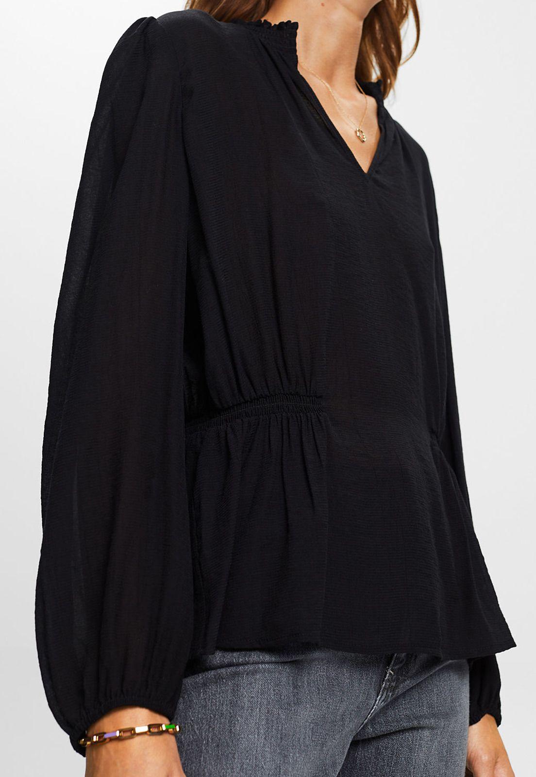 Blusa cuello en v con mangas fruncidas Mujer Esprit-2