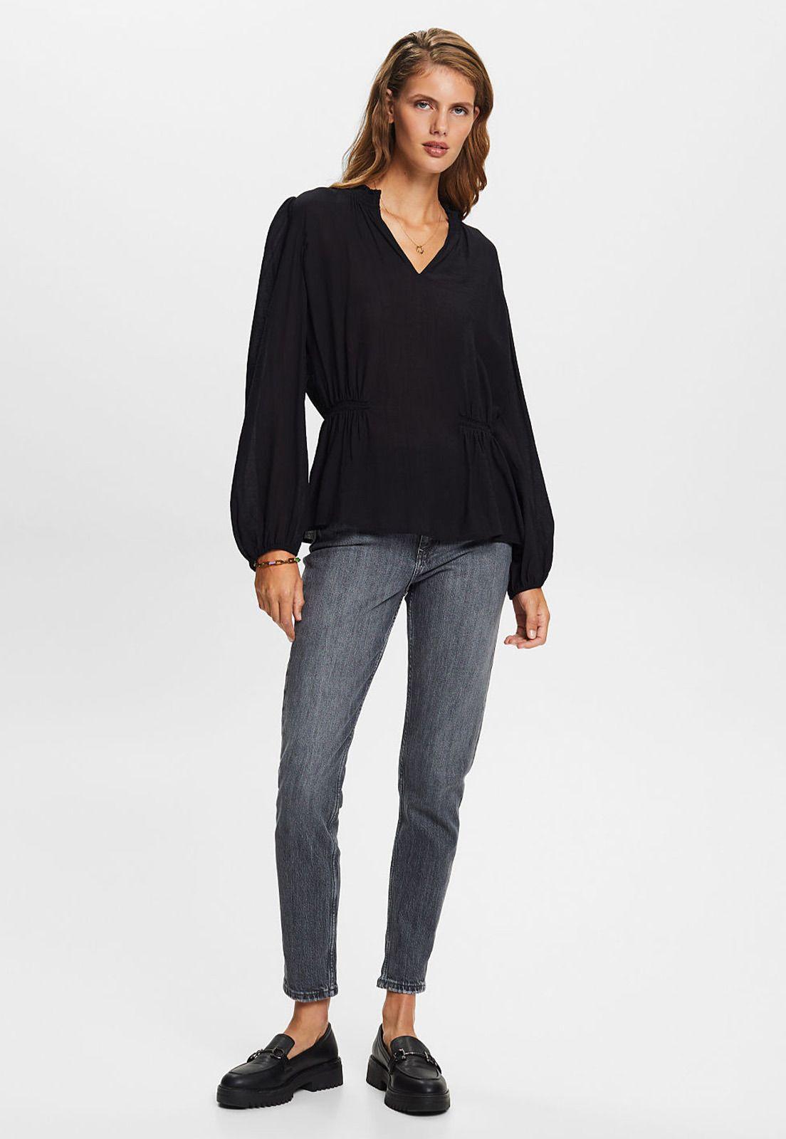 Blusa cuello en v con mangas fruncidas Mujer Esprit-3