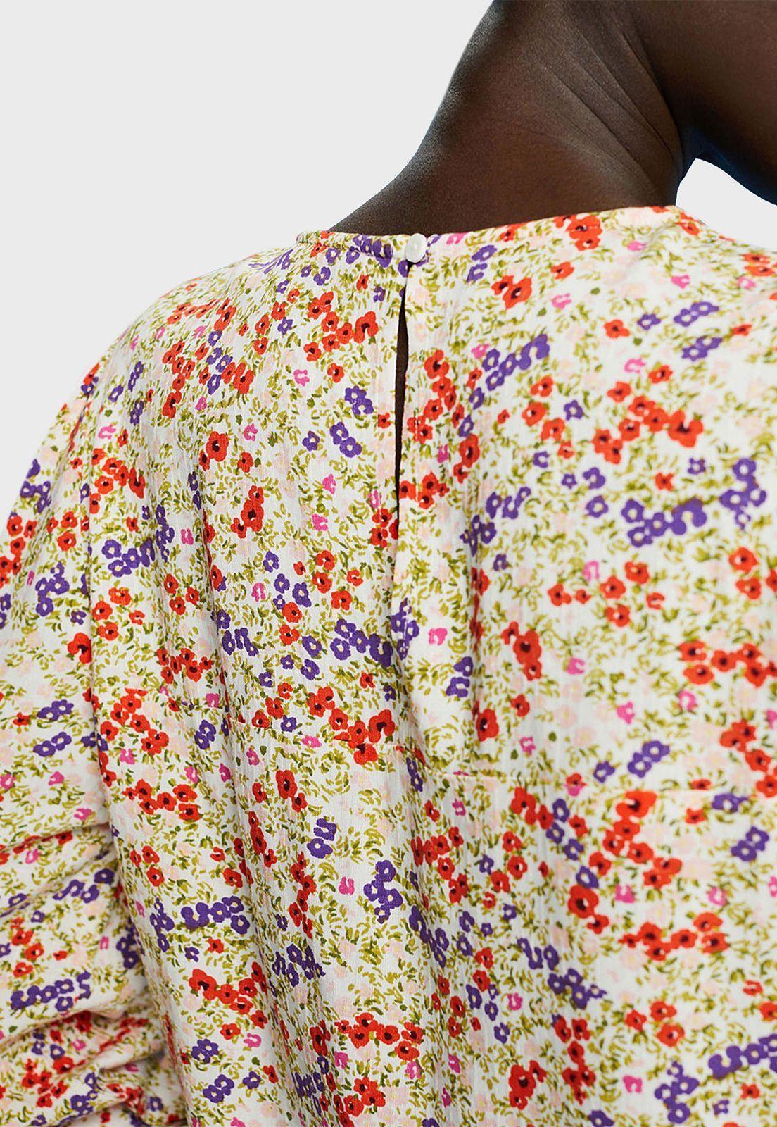 Blusa Estampada Floral Con Mangas Ajustadas Mujer Esprit Azul marino-2
