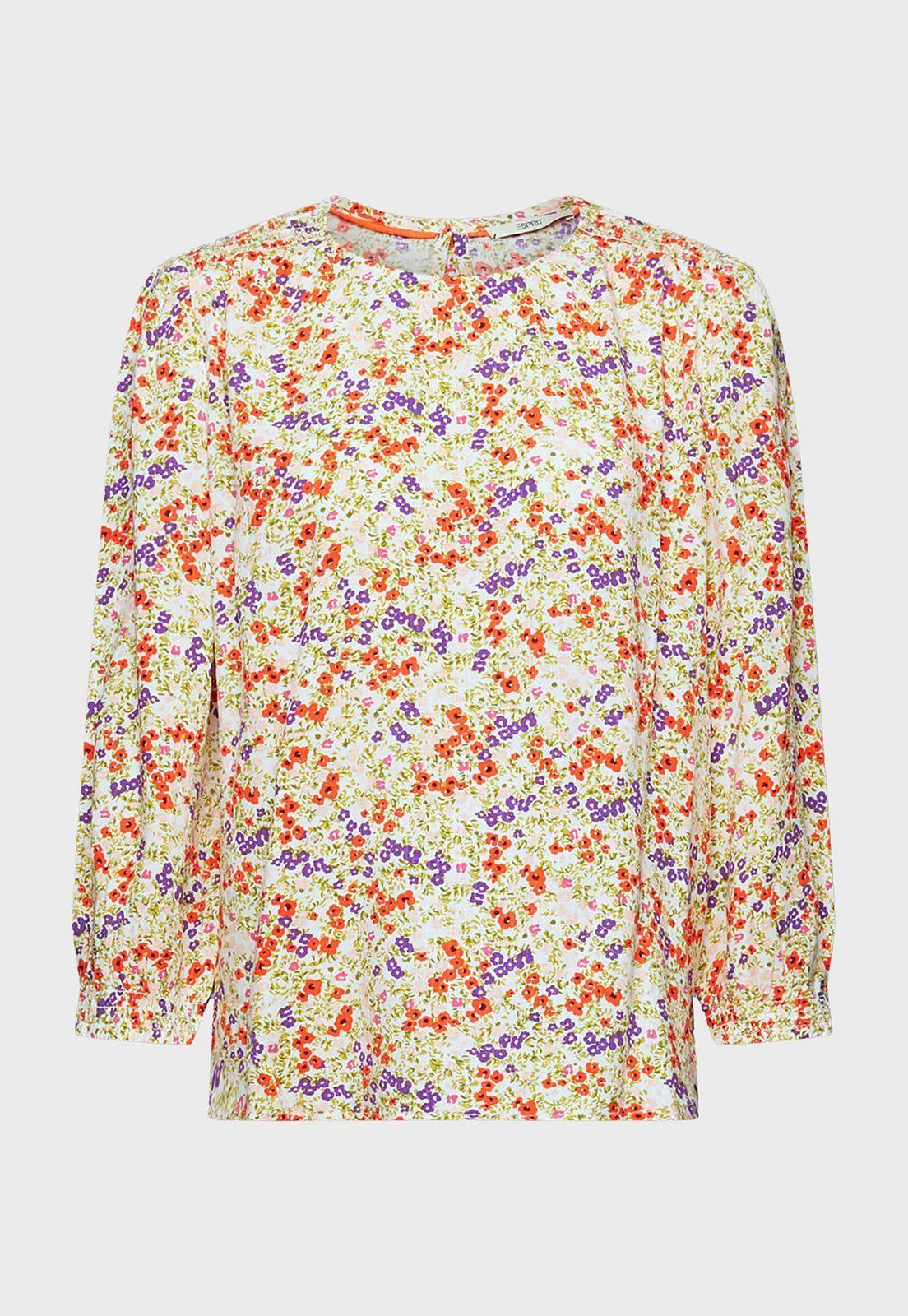 Blusa Estampada Floral Con Mangas Ajustadas Mujer Esprit Azul marino-3