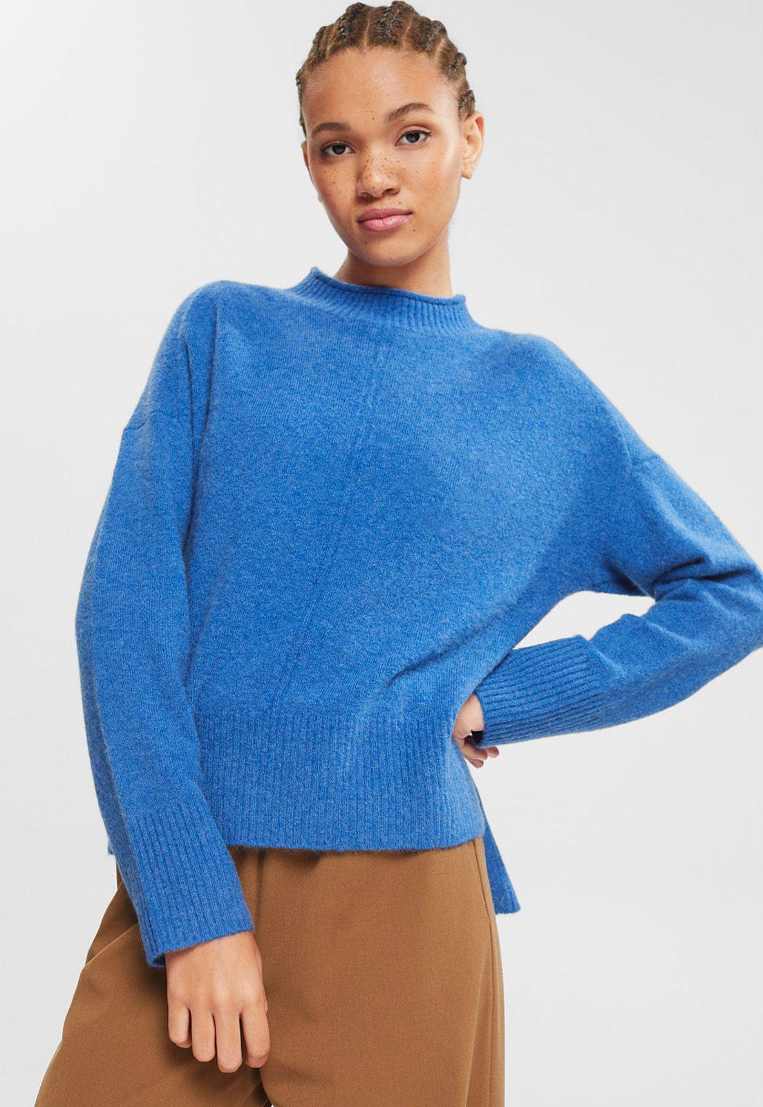 Sweater Suave Con Cuello Alto Mujer Esprit Azul cielo-0