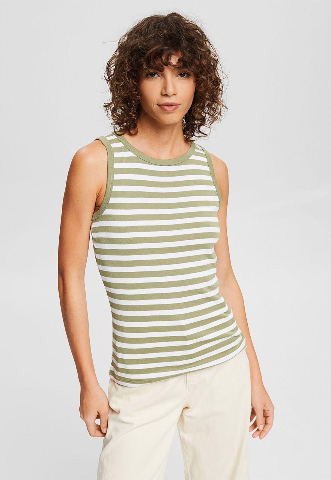 Polera De Tirantes Con Diseño De Rayas Esprit Khaki-0