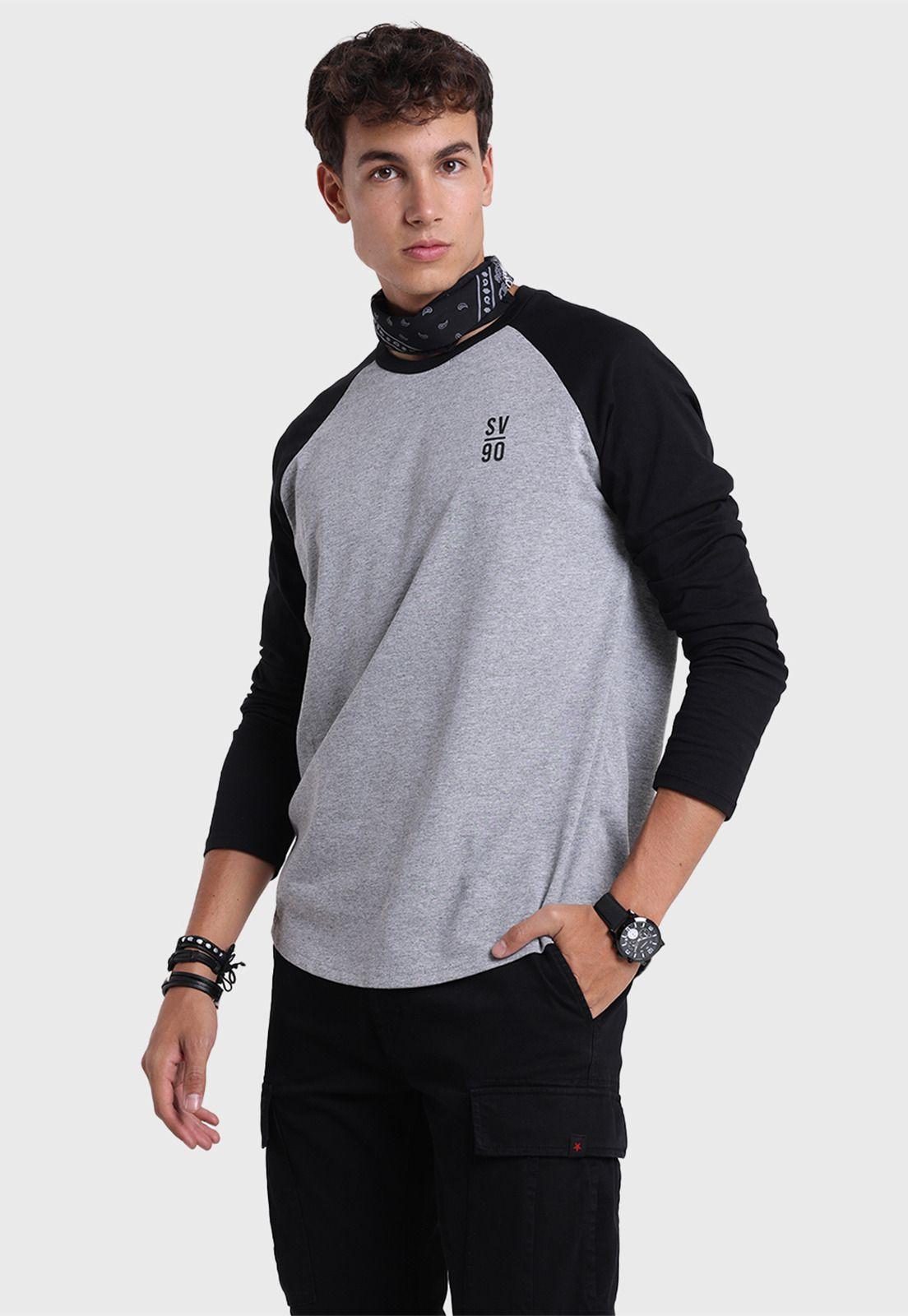 Polera Manga Larga Bicolor Hombre Soviet SPO2734GR-1