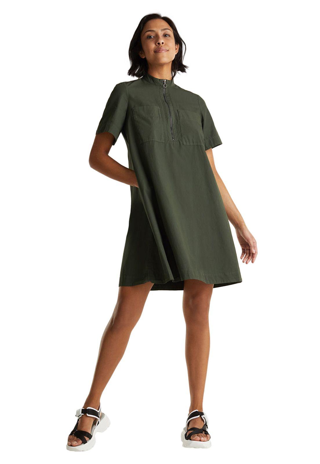 Vestido estilo militar en algodón ecológico-0
