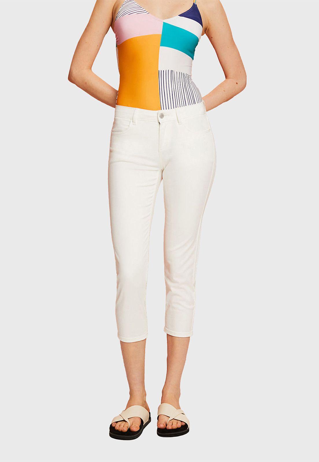 Pantalón Capri En Algodón Ecológico Mujer Esprit Azul eléctrico-0
