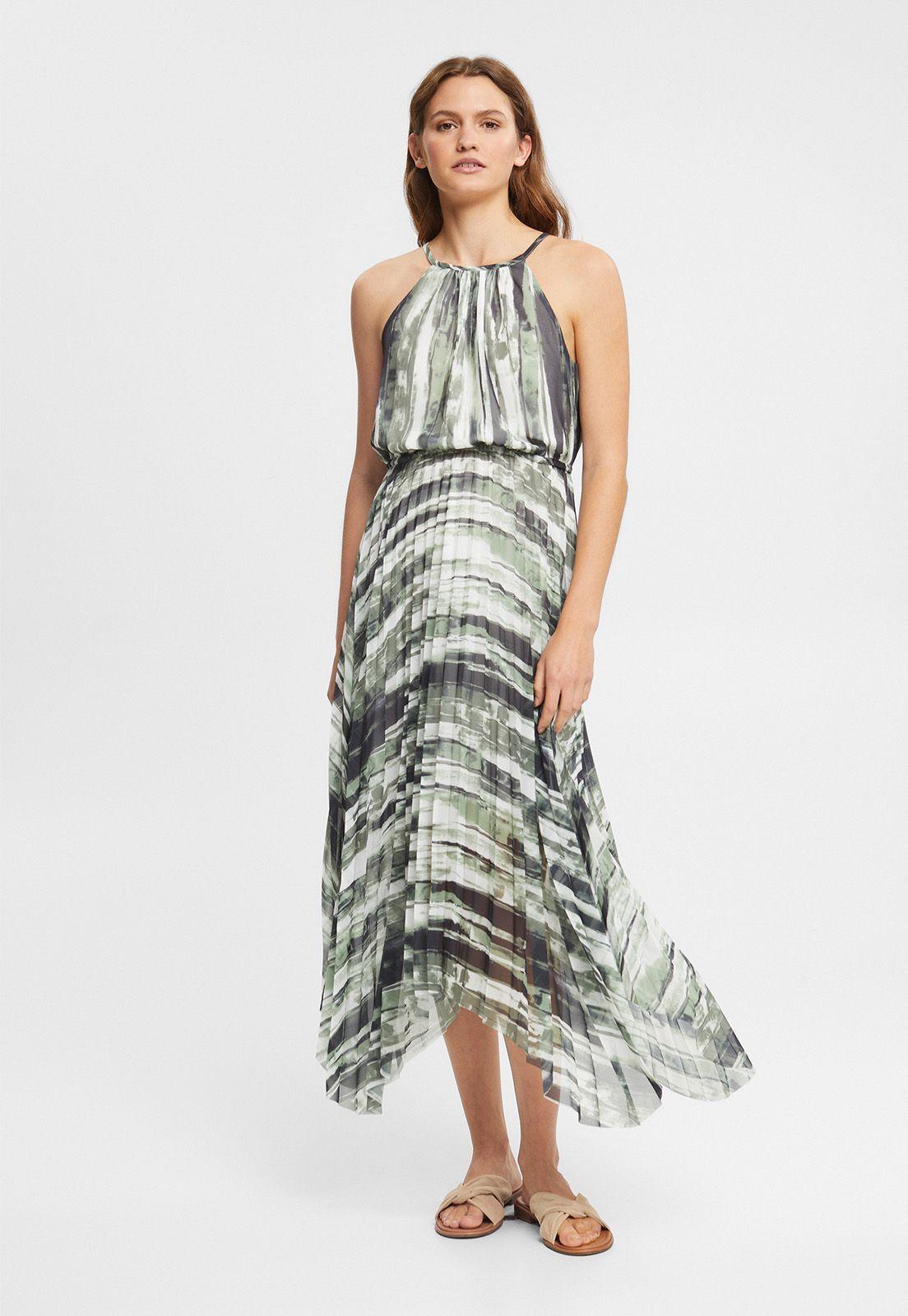 Vestido Midi De Gasa Plisado Mujer Esprit-0