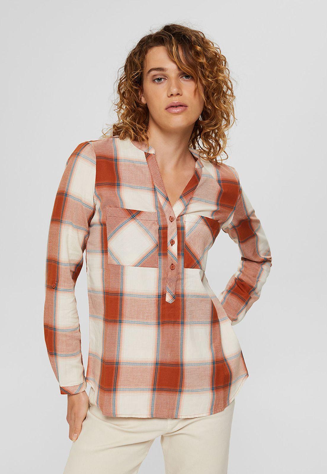 Blusa Manga Larga A Cuadros Esprit Naranja oscuro-0