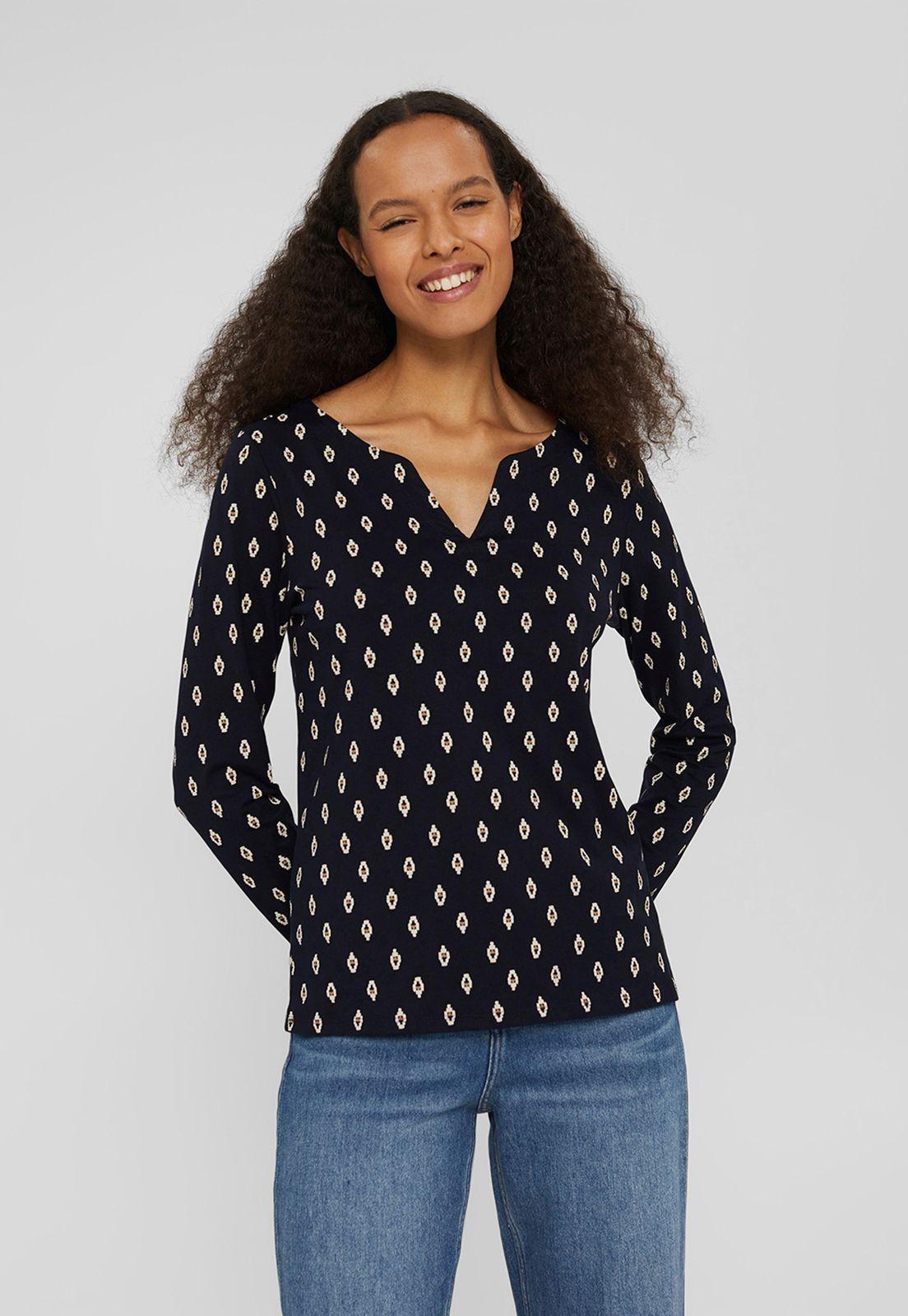 Polera Mujer Manga Larga Estampada Esprit Azul marino-0