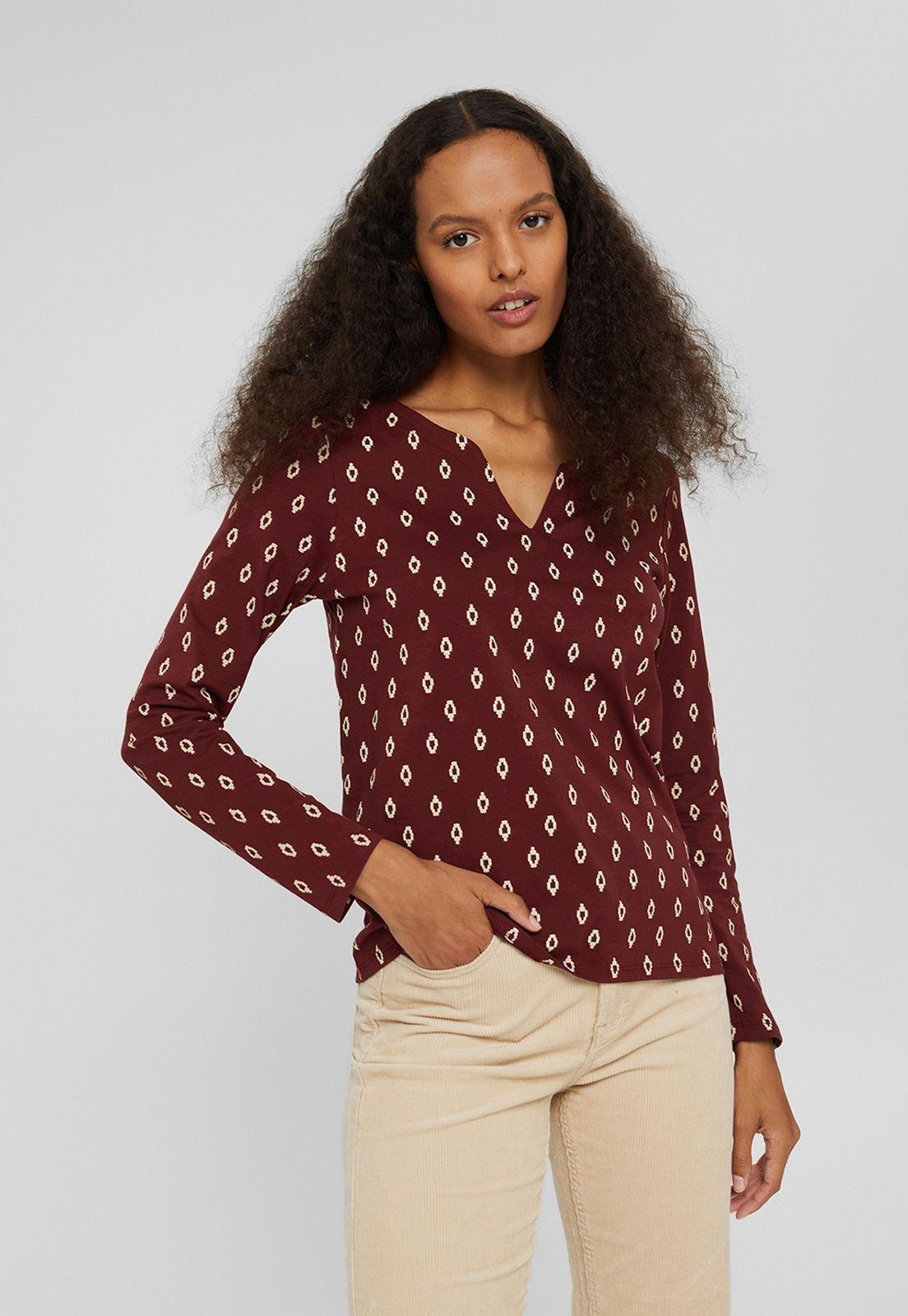 Polera Mujer Manga Larga Estampada Esprit Azul marino-0