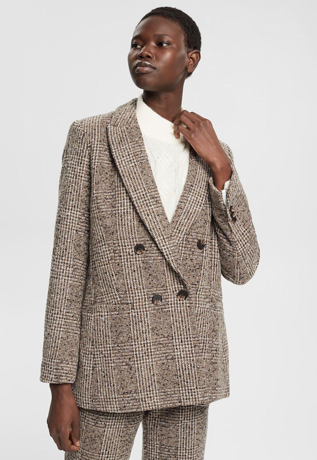Blazer A Cuadros En Mezcla De Lana Mujer Esprit-0