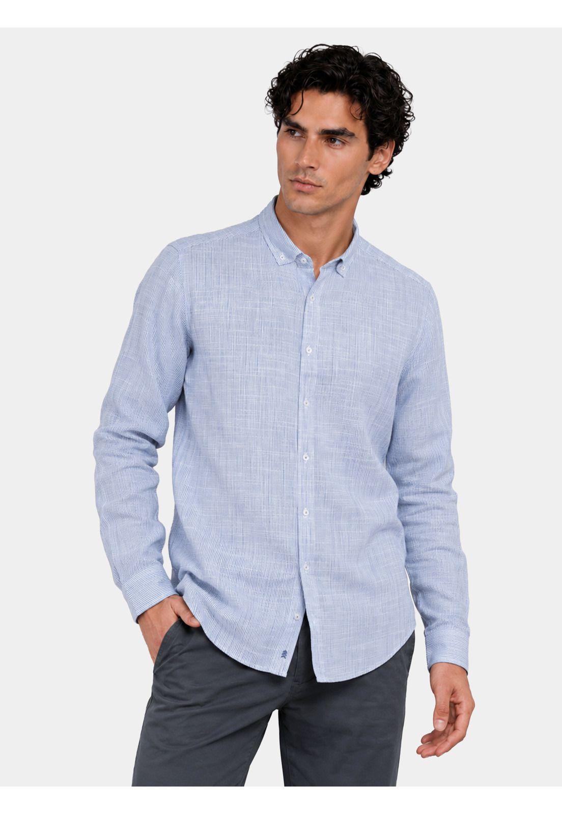 Camisa Texturada Regular Fit Azul Arrow CM34029AZ-0