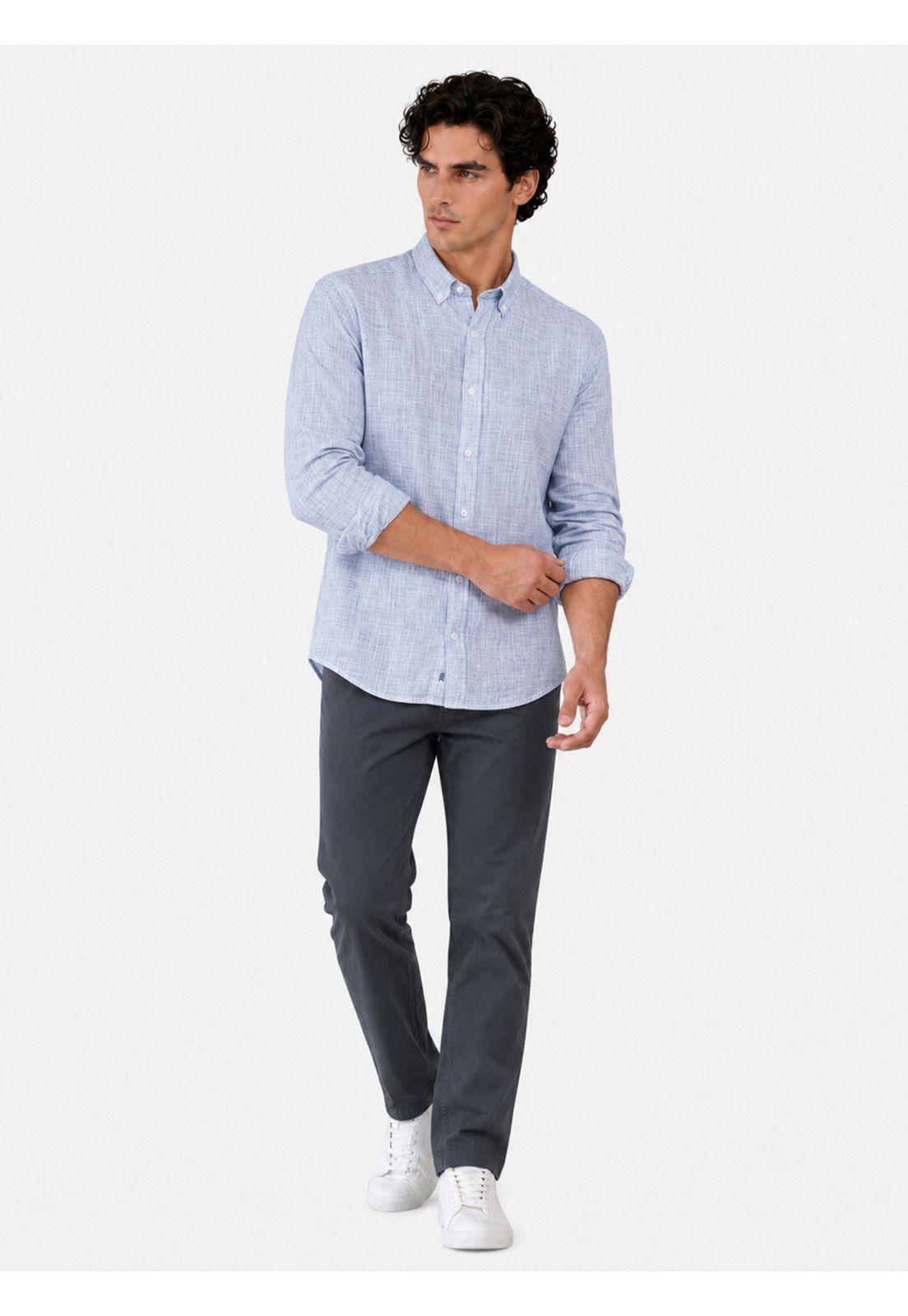Camisa Texturada Regular Fit Azul Arrow CM34029AZ-3