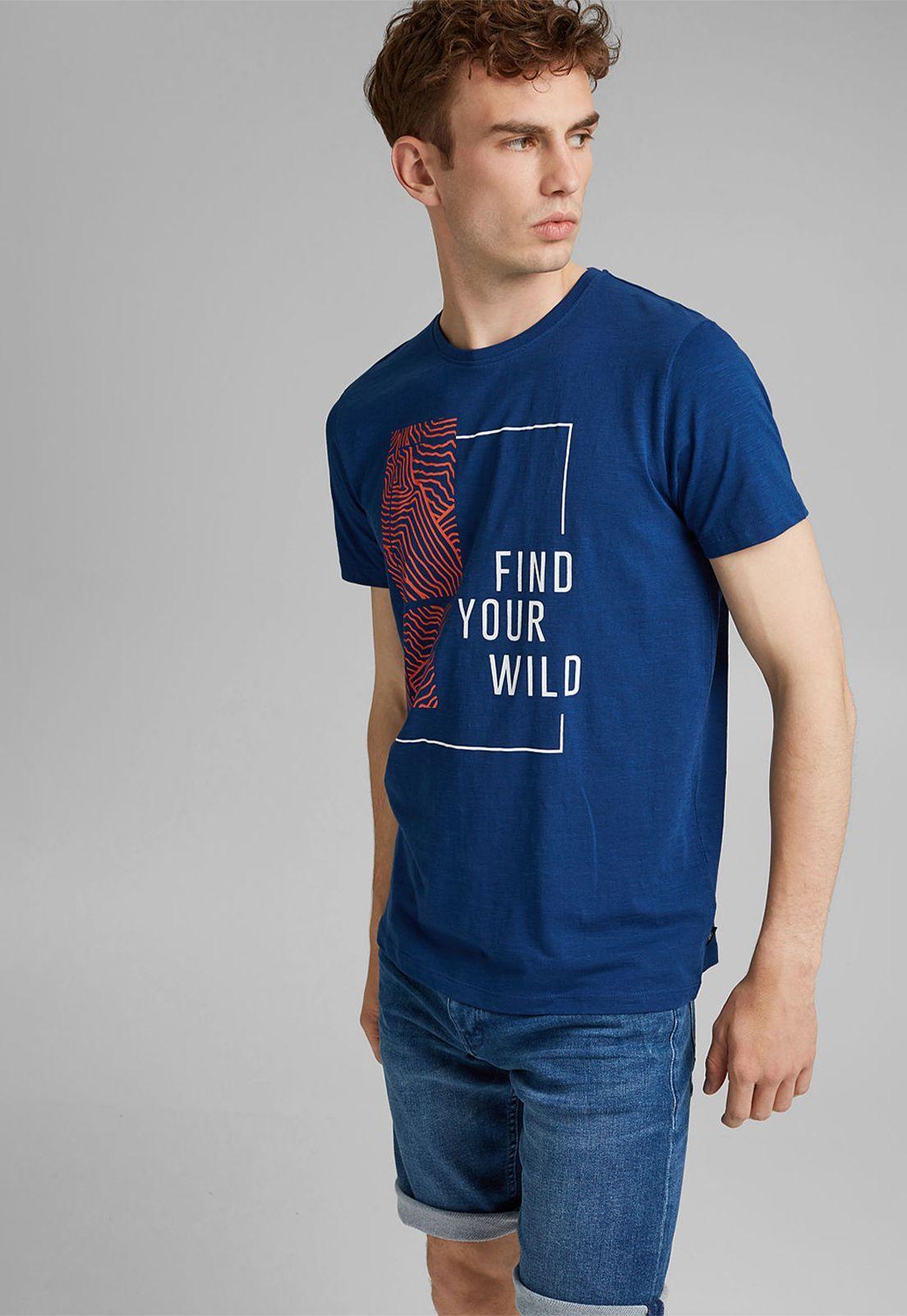 Polera Hombre Manga Corta Con Estampado Esprit Azul oscuro-0