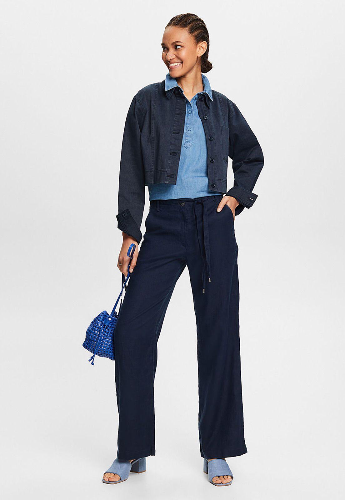 Pantalón Wide Leg De Lino Mujer Esprit 034EE1B340-3