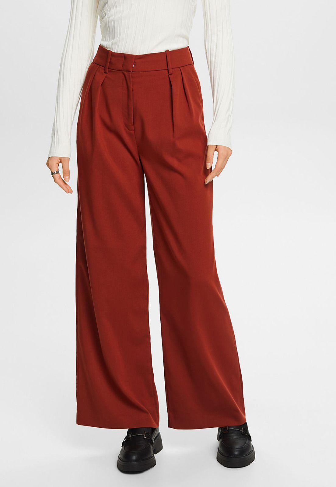Pantalón Pierna Ancha Tiro Medio Con Pliegues Mujer Esprit-0