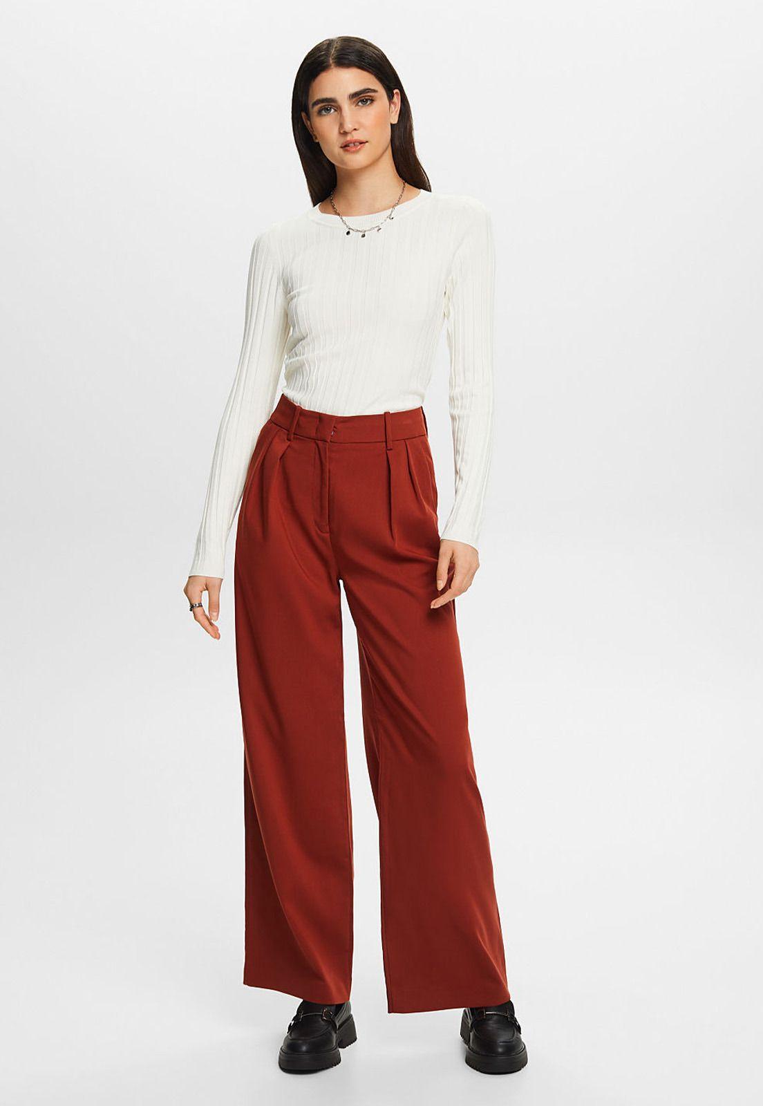 Pantalón Pierna Ancha Tiro Medio Con Pliegues Mujer Esprit-2