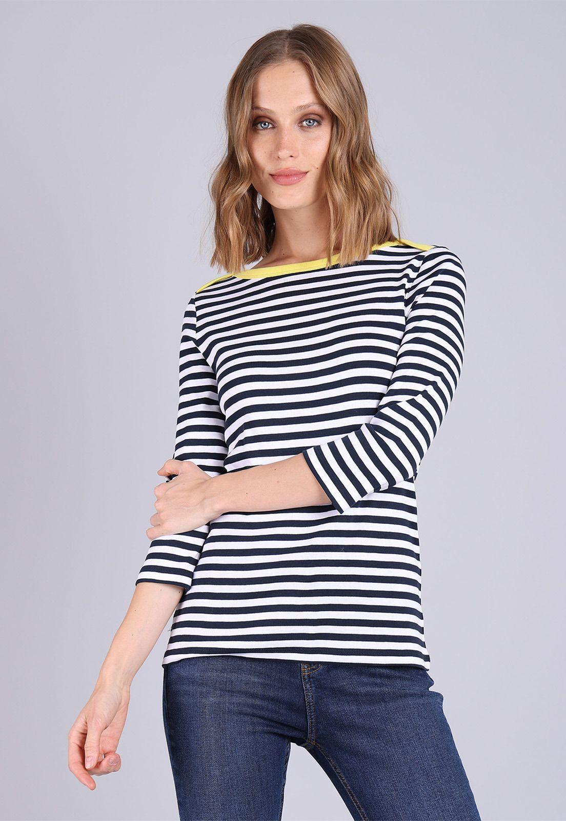 Polera manga larga a rayas Mujer Esprit Azul marino-3