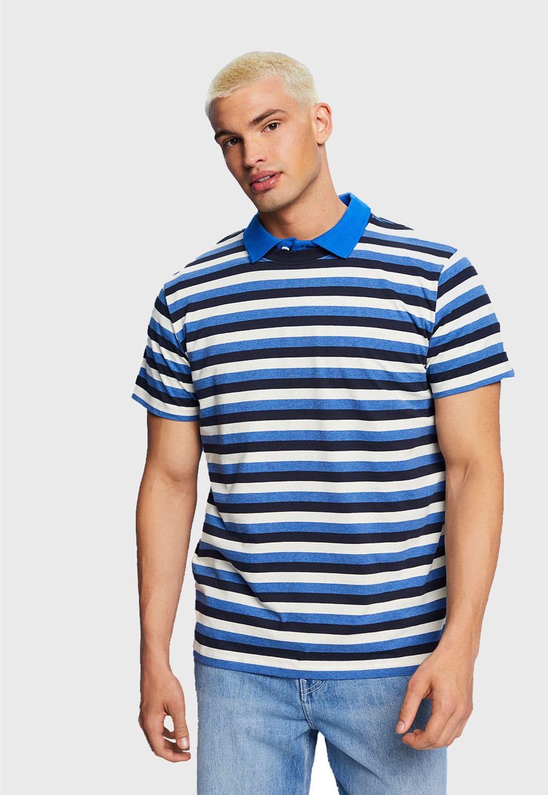 Polera A Rayas Tricolor Hombre Esprit Azul marino-0