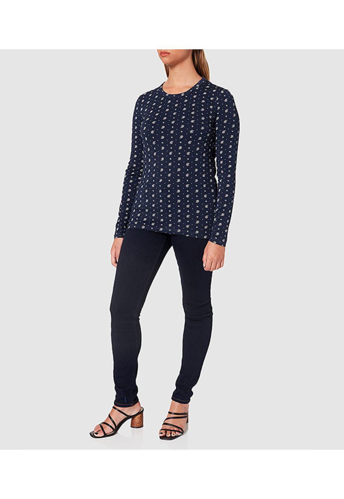 Polera Mujer Manga Larga Estampada Esprit Azul marino-0