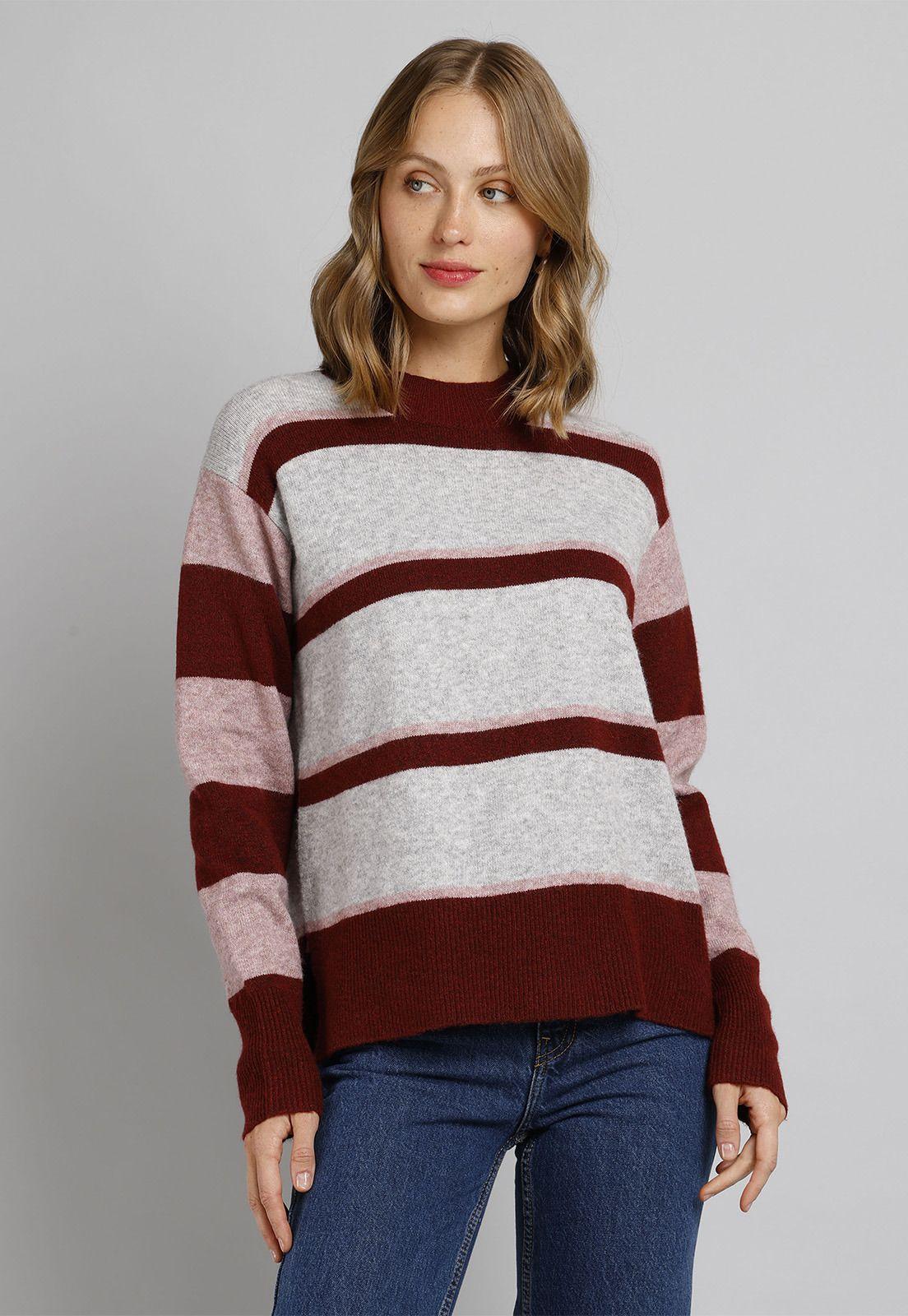 Sweater de Lana a Rayas Cuello Cisne Mujer Esprit 104EE1I340-0