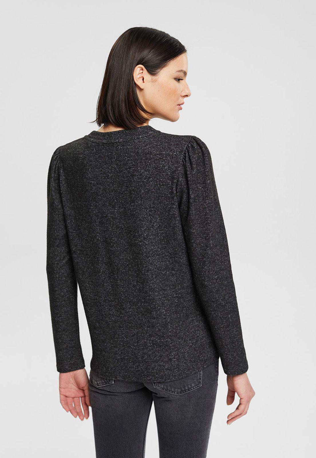 Polera De Manga Larga De Punto Cepillado Mujer Esprit Violeta-1