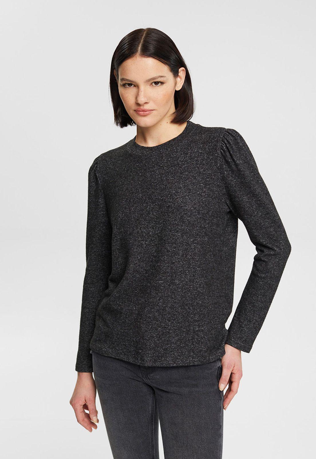Polera De Manga Larga De Punto Cepillado Mujer Esprit Violeta-0