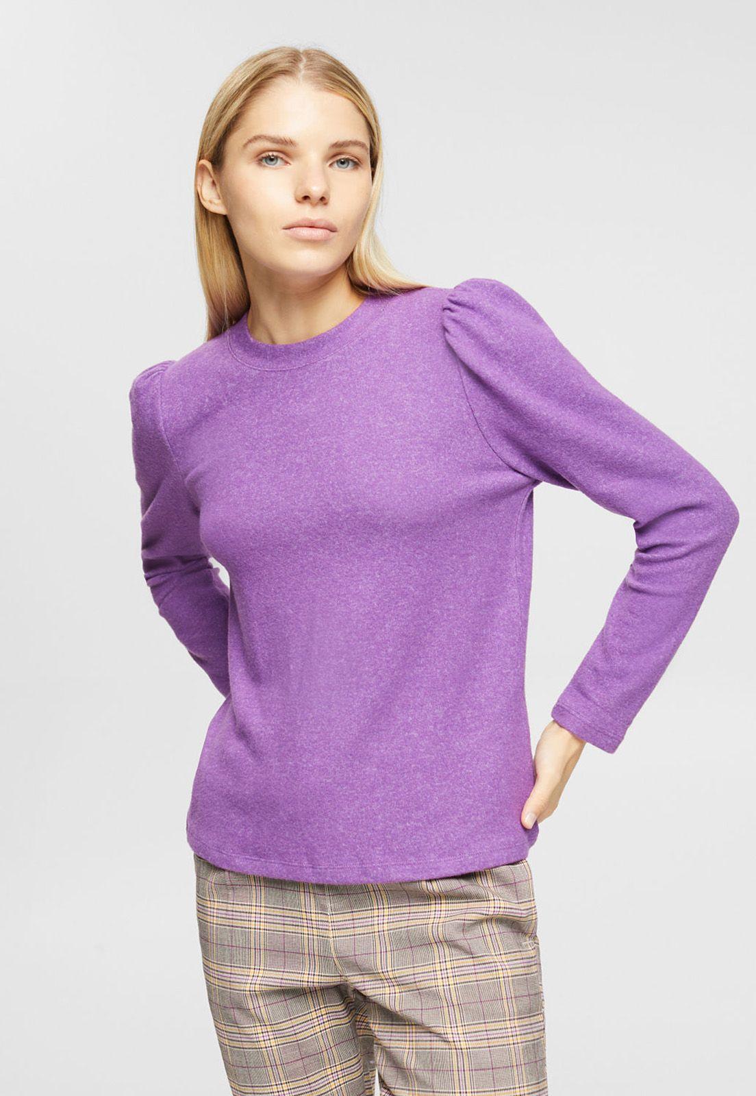 Polera De Manga Larga De Punto Cepillado Mujer Esprit Violeta-0