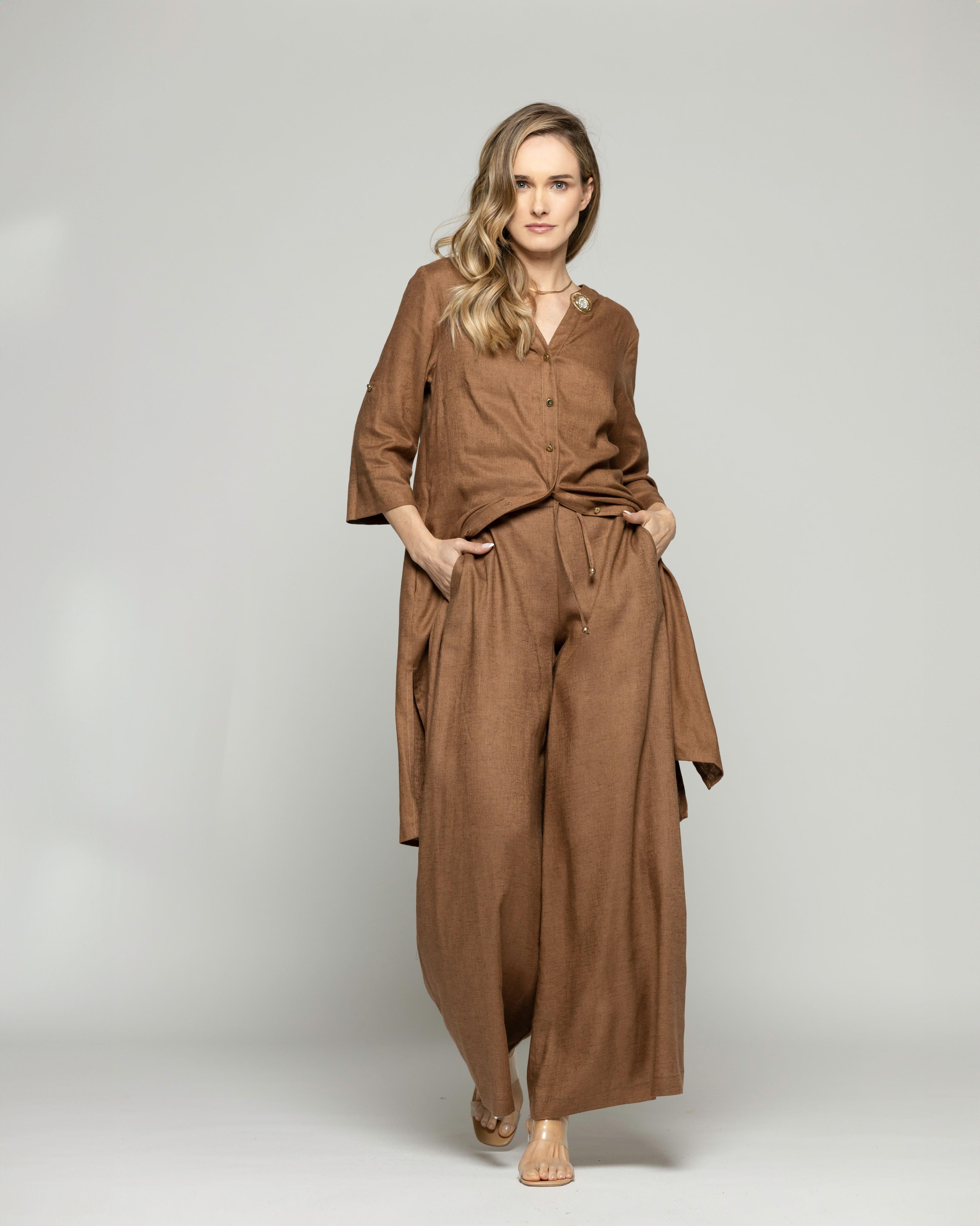 Pantalón Mujer Fresia Viscosa Lino Palazzo Café Moka Ludovica-0