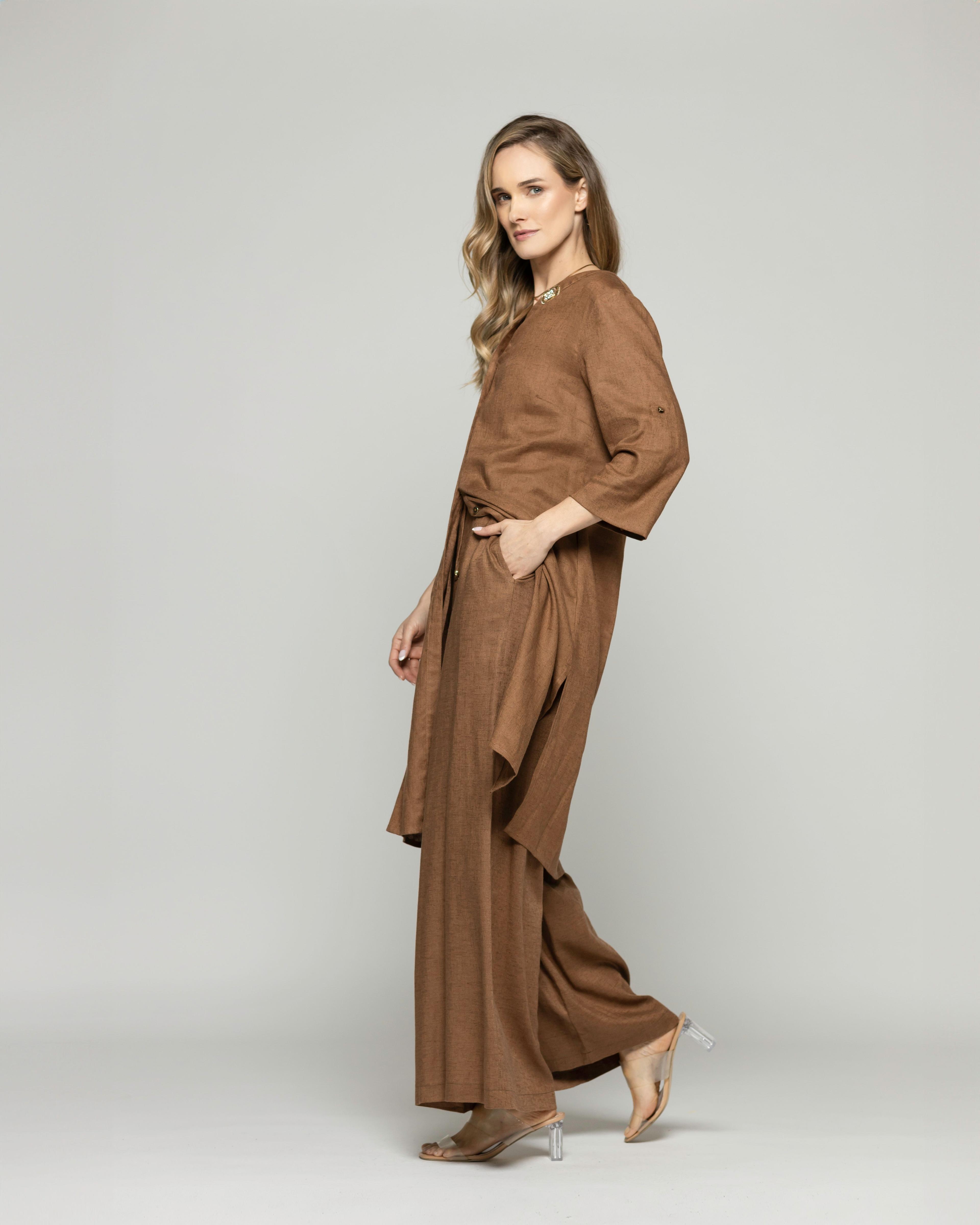 Pantalón Mujer Fresia Viscosa Lino Palazzo Café Moka Ludovica-2