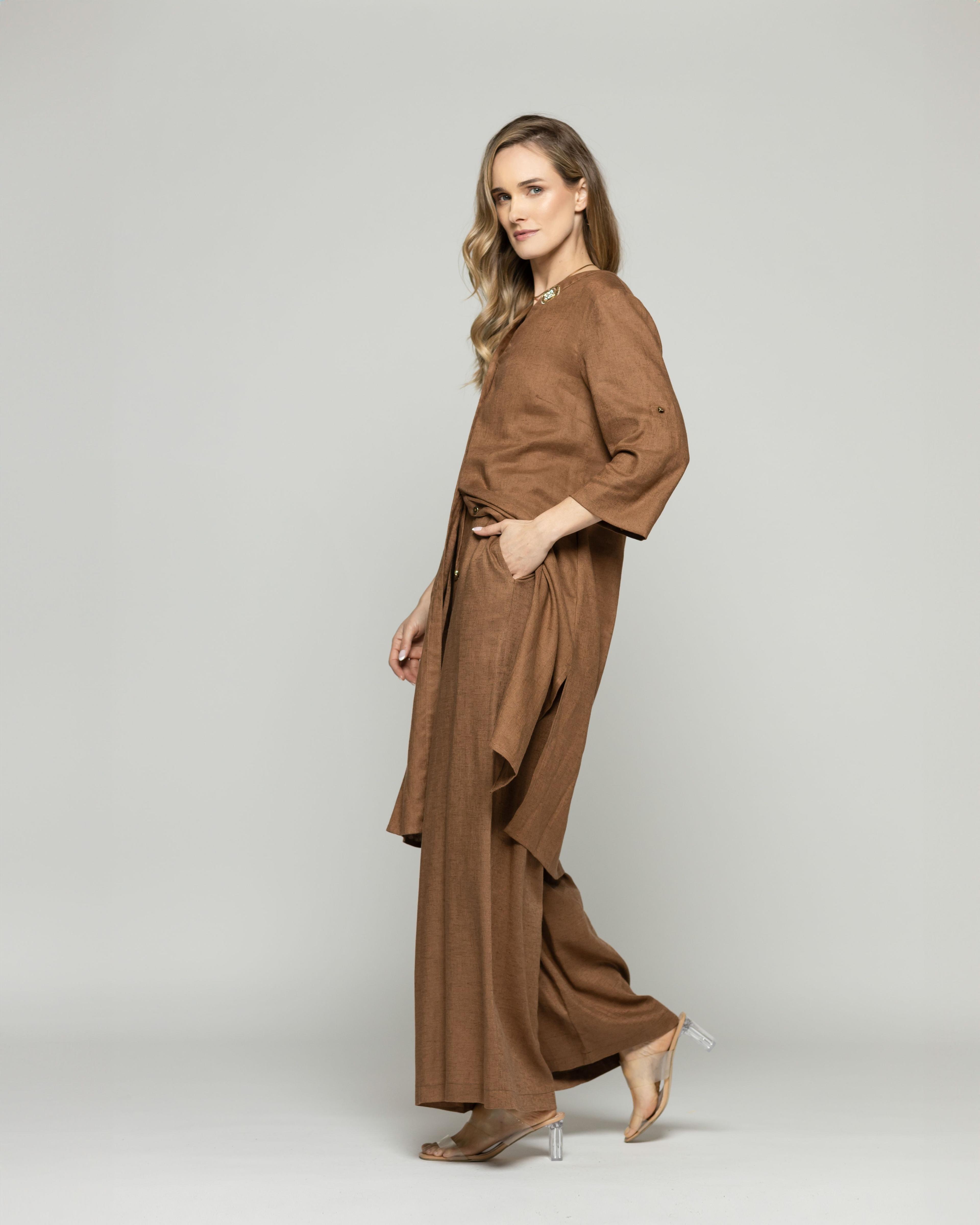 Pantalón Mujer Fresia Viscosa Lino Palazzo Café Moka Ludovica-3