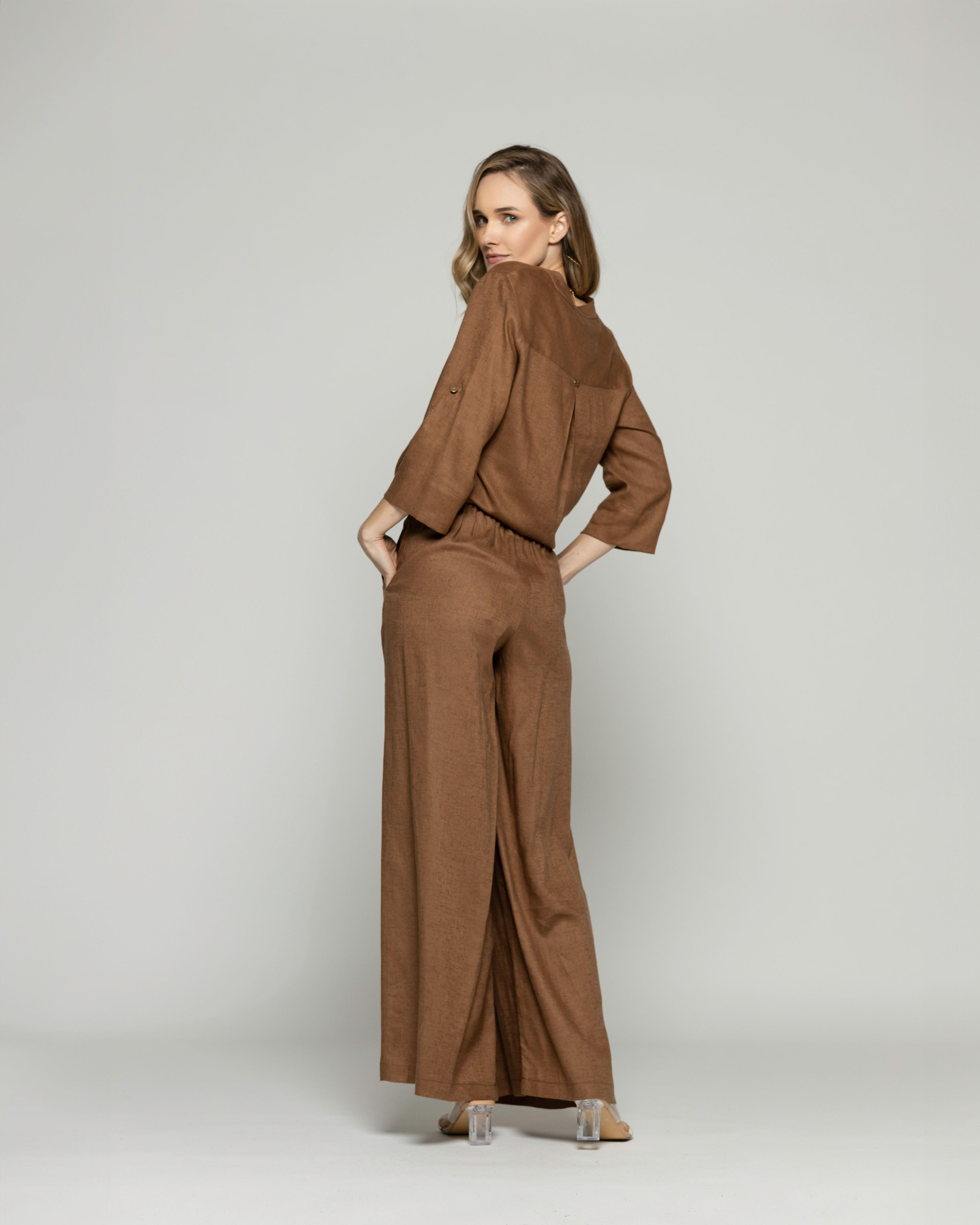 Pantalón Mujer Fresia Viscosa Lino Palazzo Café Moka Ludovica-2