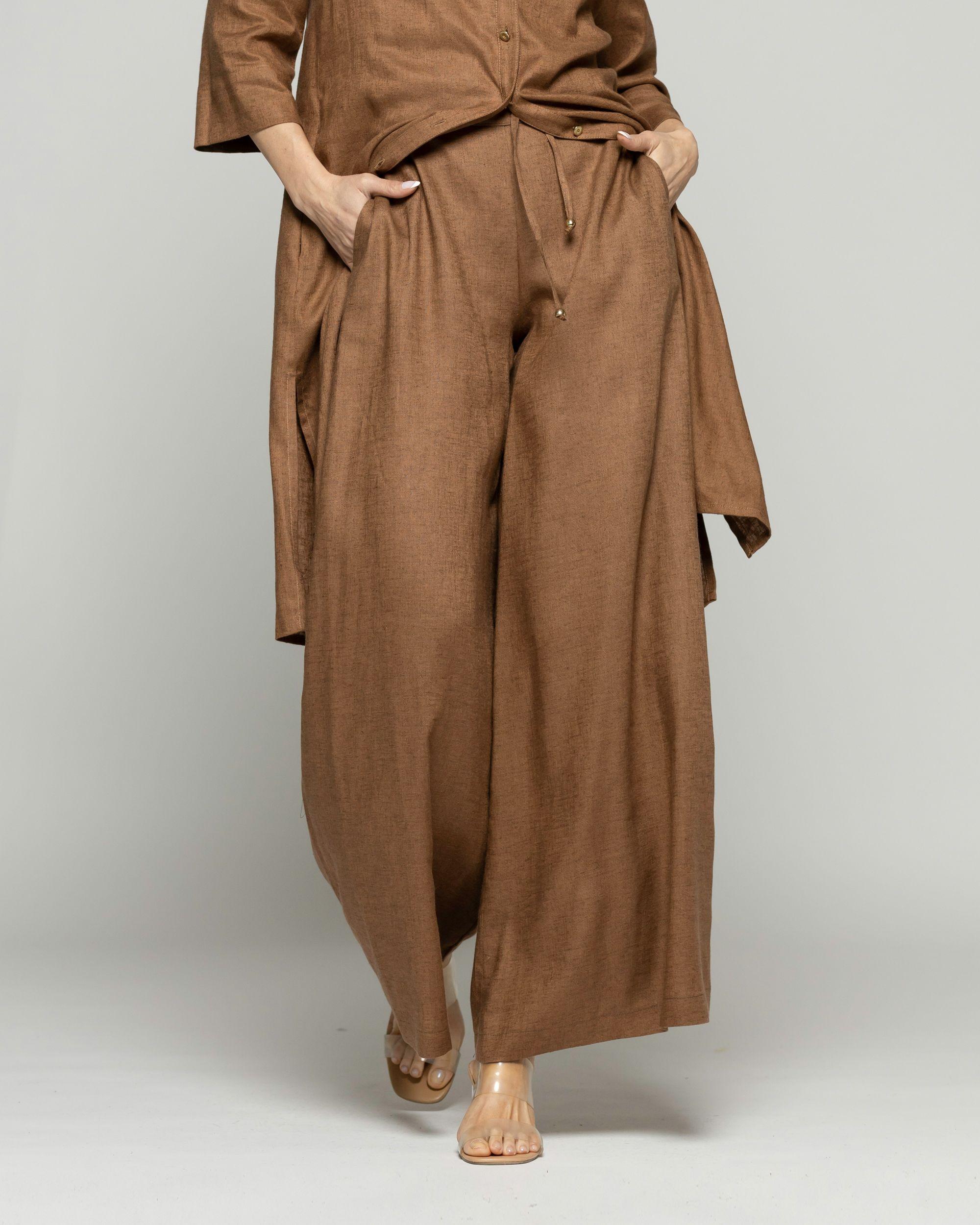 Pantalón Mujer Fresia Viscosa Lino Palazzo Café Moka Ludovica-2