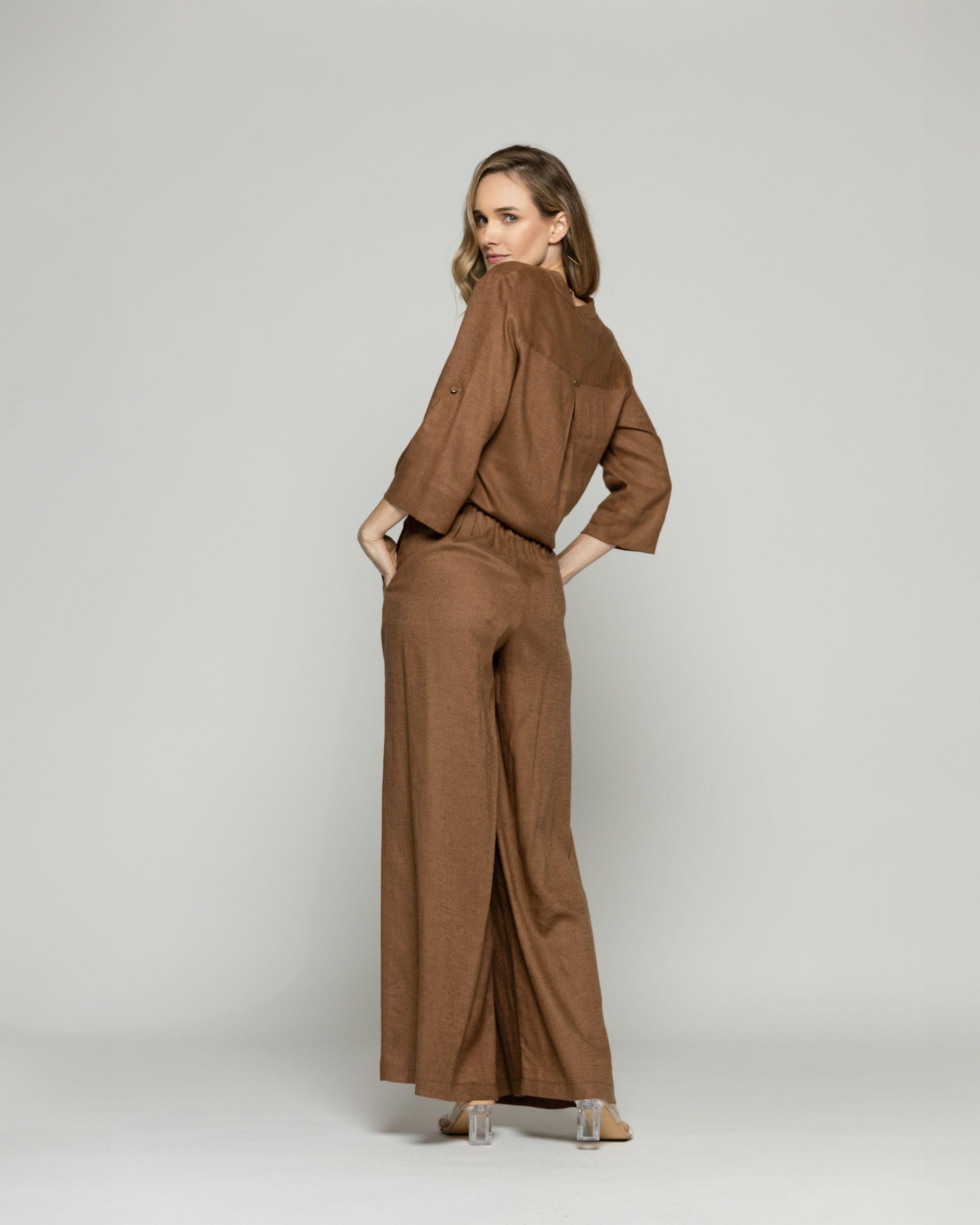 Pantalón Mujer Fresia Viscosa Lino Palazzo Café Moka Ludovica-6