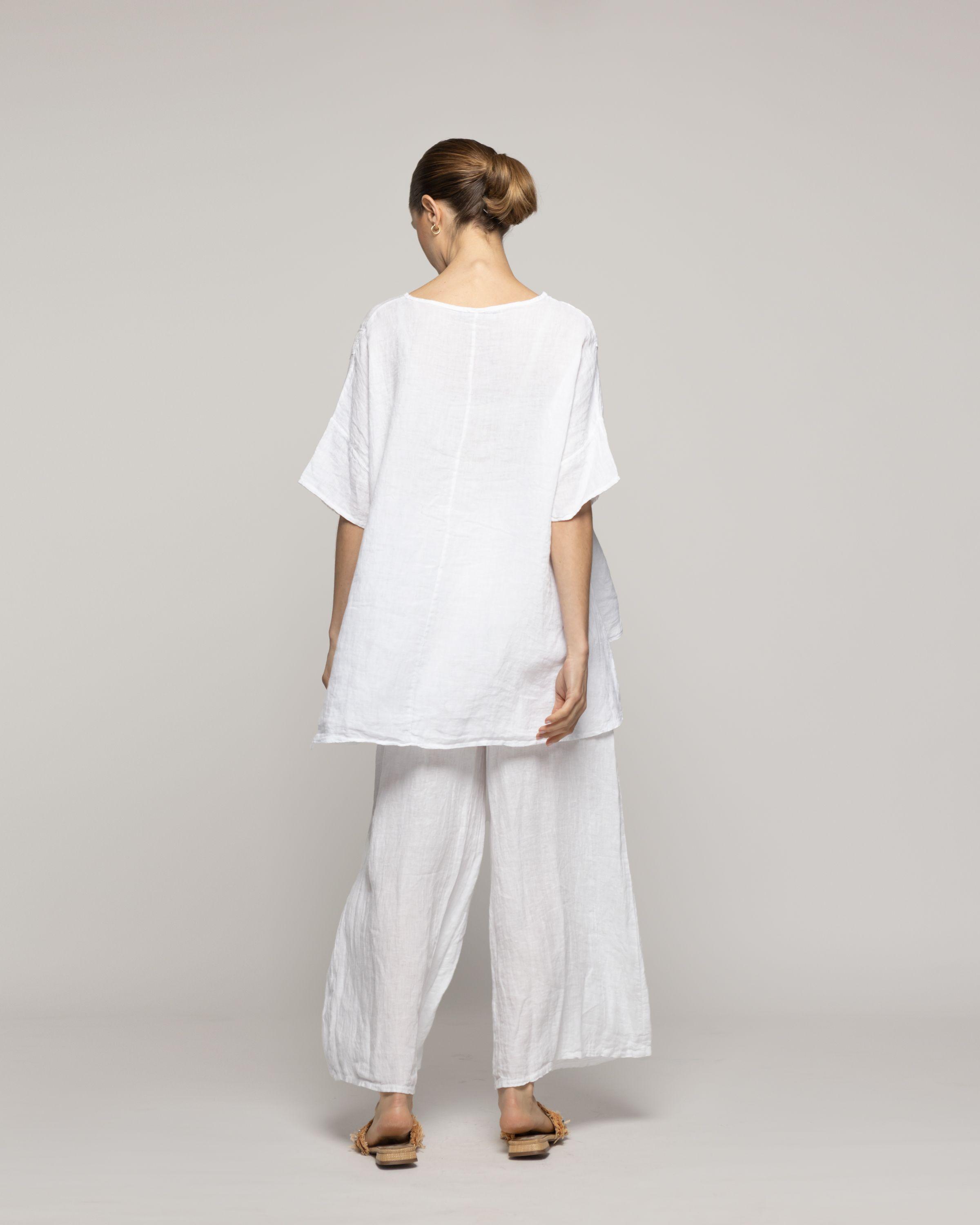 Blusa Mujer Blaise De Lino Con Lentejuelas Blanca Lineatre-2