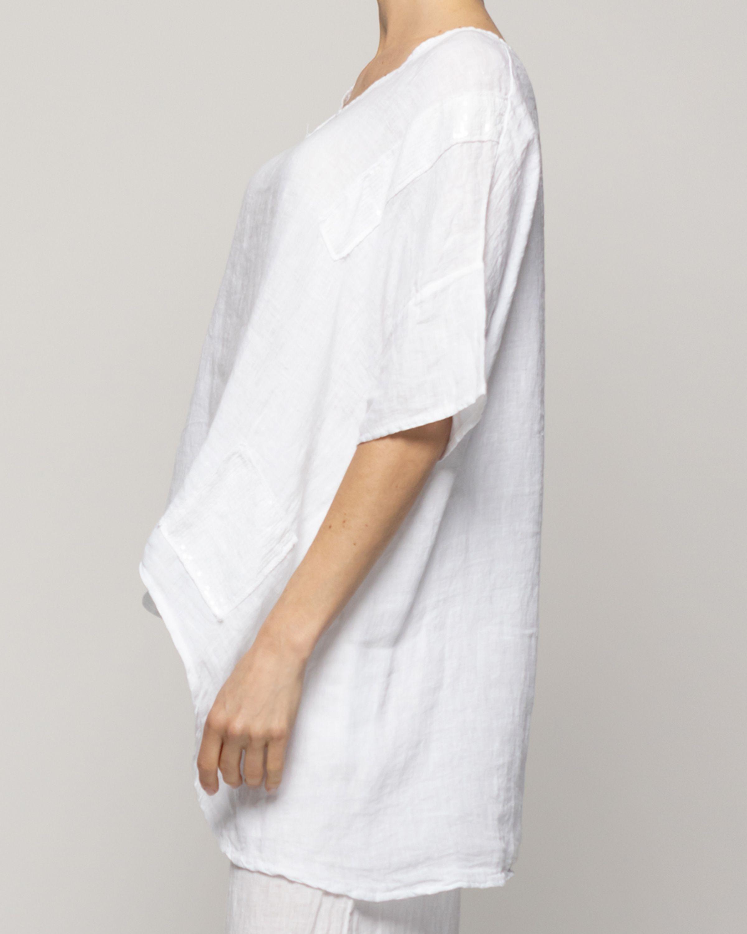 Blusa Mujer Blaise De Lino Con Lentejuelas Blanca Lineatre-3
