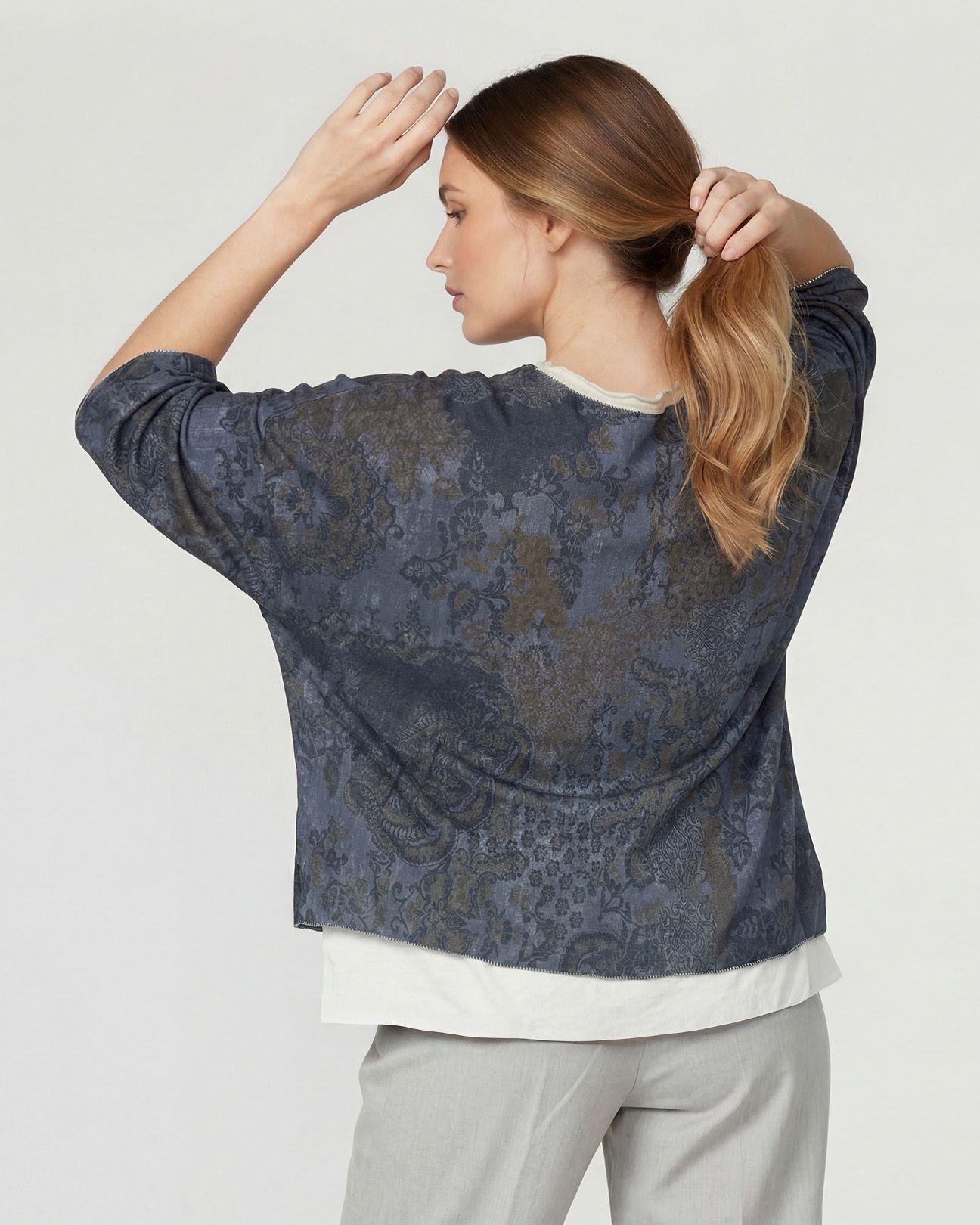 Polera Mujer Diana Relaxed Cuello En V Manga Caída Navy Lineatre-1