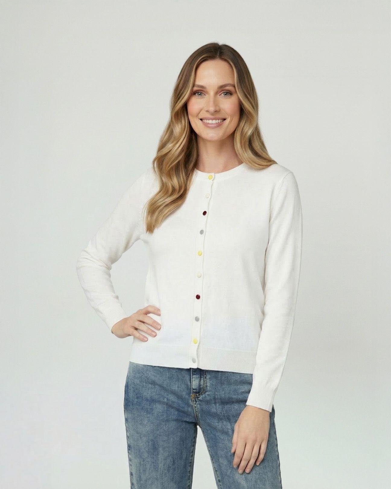 Sweater Mujer Josefina Regular Cuello Redondo Manga Suelta Blanco Lineatre-0