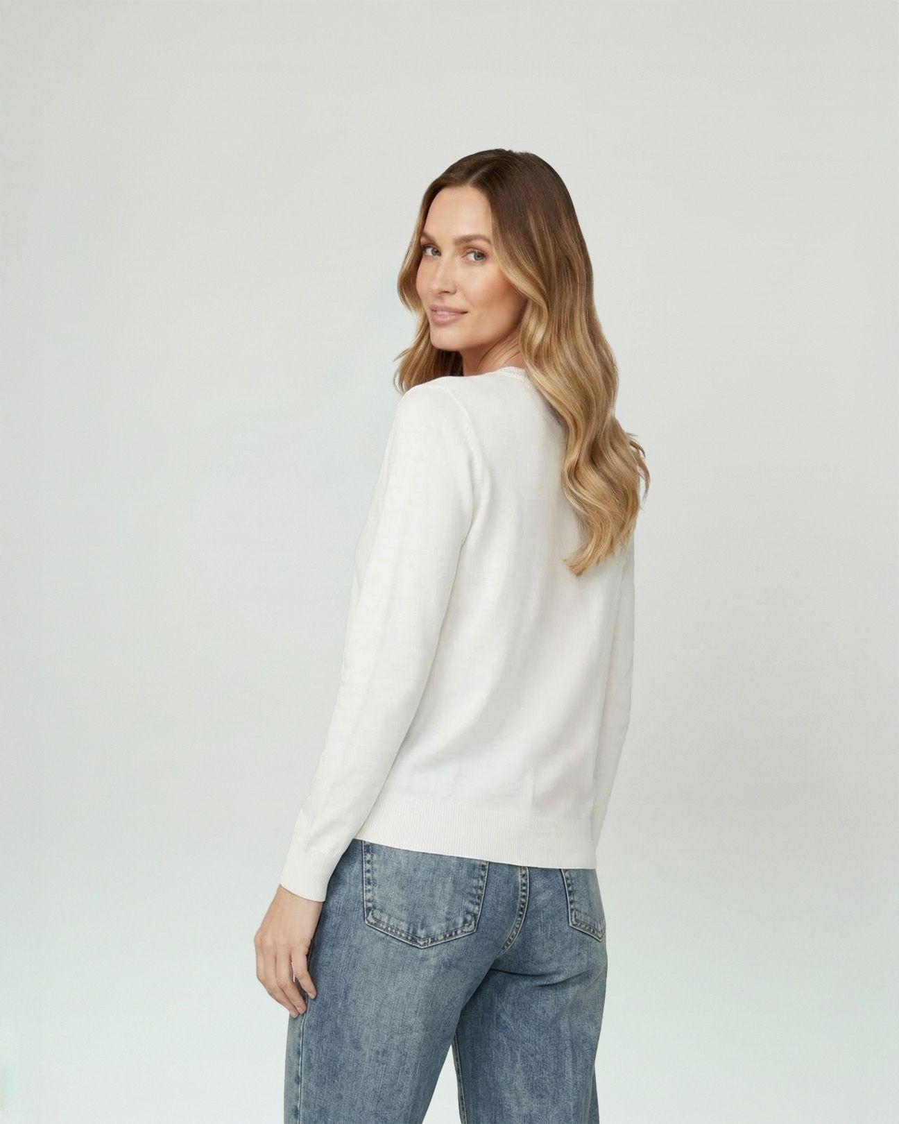 Sweater Mujer Josefina Regular Cuello Redondo Manga Suelta Blanco Lineatre-1