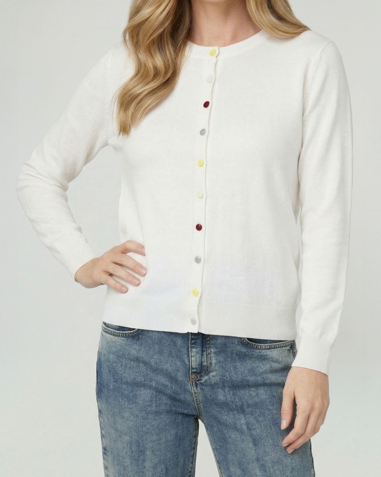 Sweater Mujer Josefina Regular Cuello Redondo Manga Suelta Blanco Lineatre-2