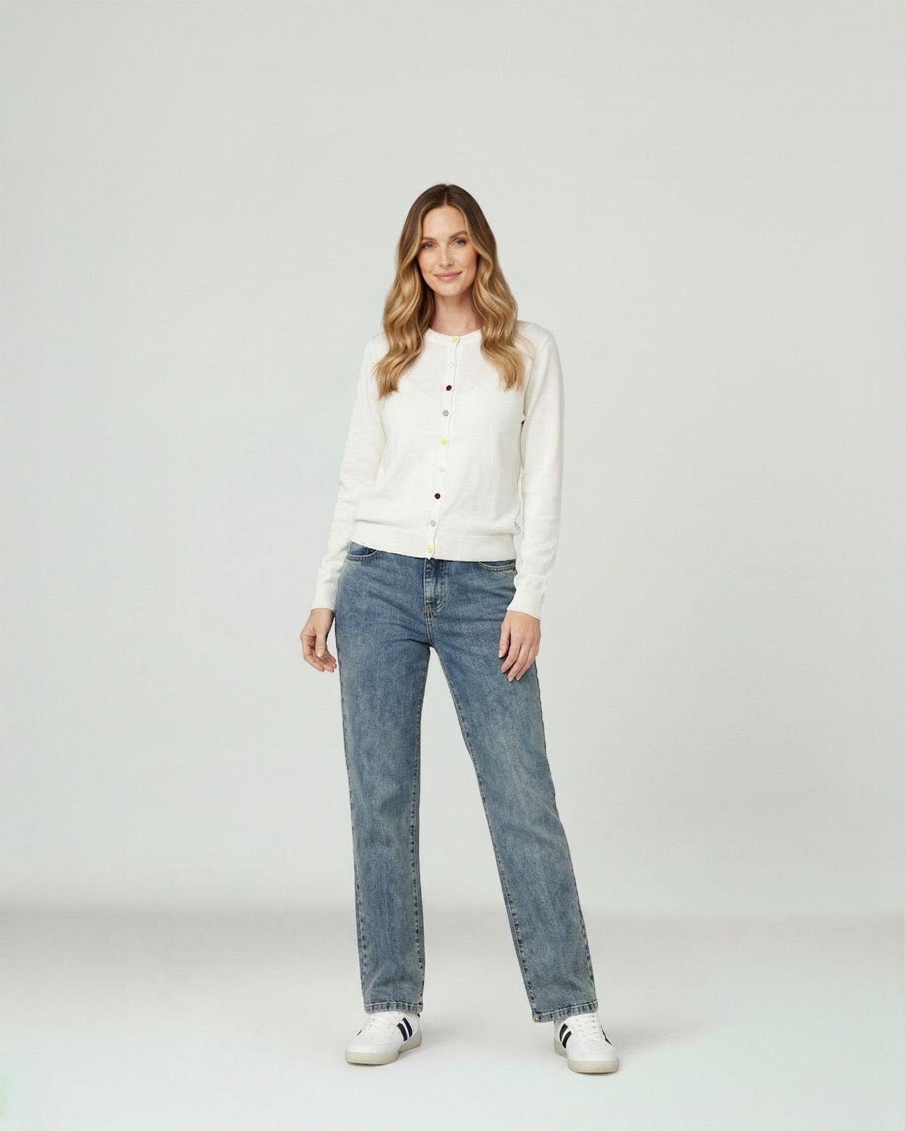 Sweater Mujer Josefina Regular Cuello Redondo Manga Suelta Blanco Lineatre-3