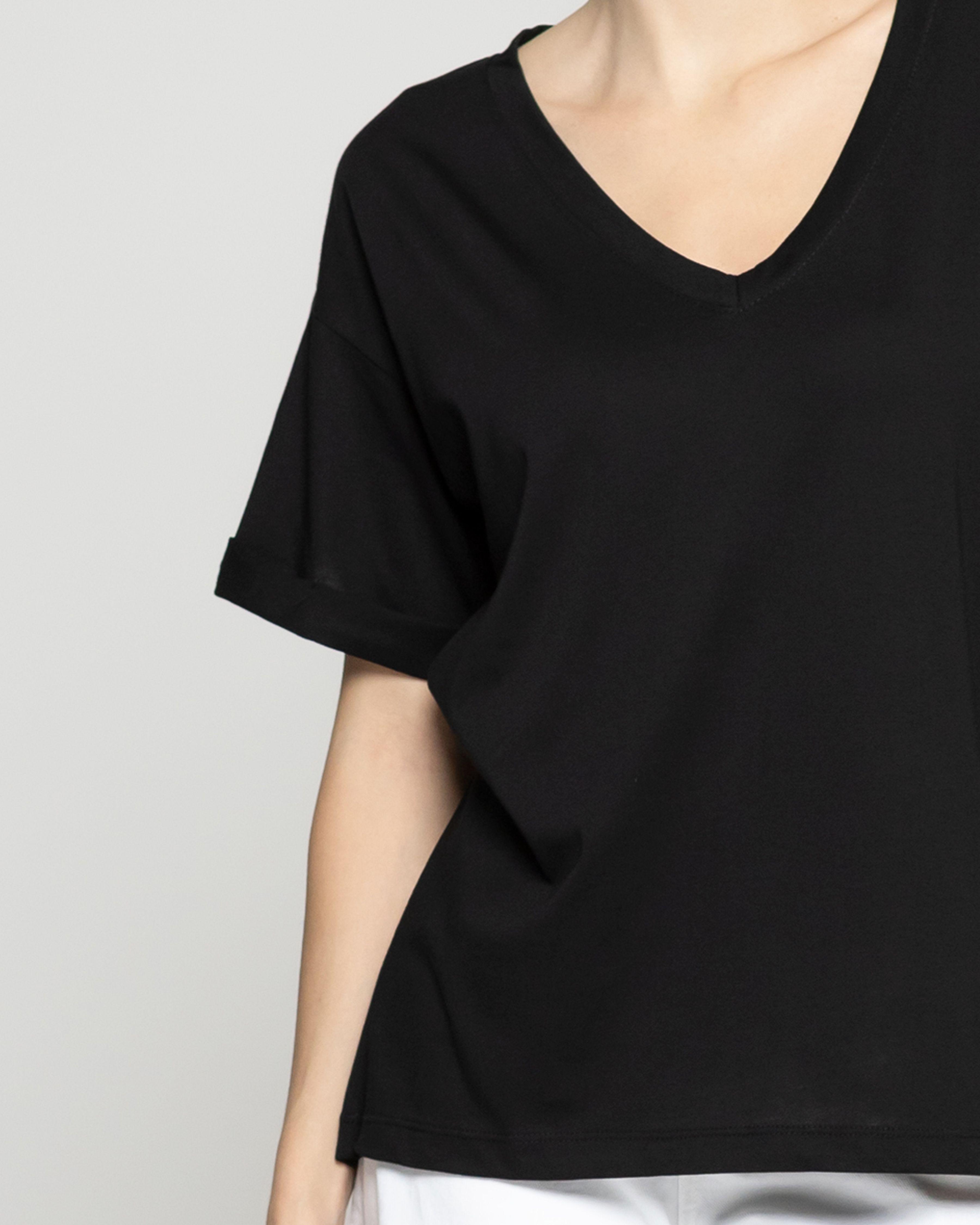Polera Mujer Básico Ornella Escote V Negra Lineatre-2
